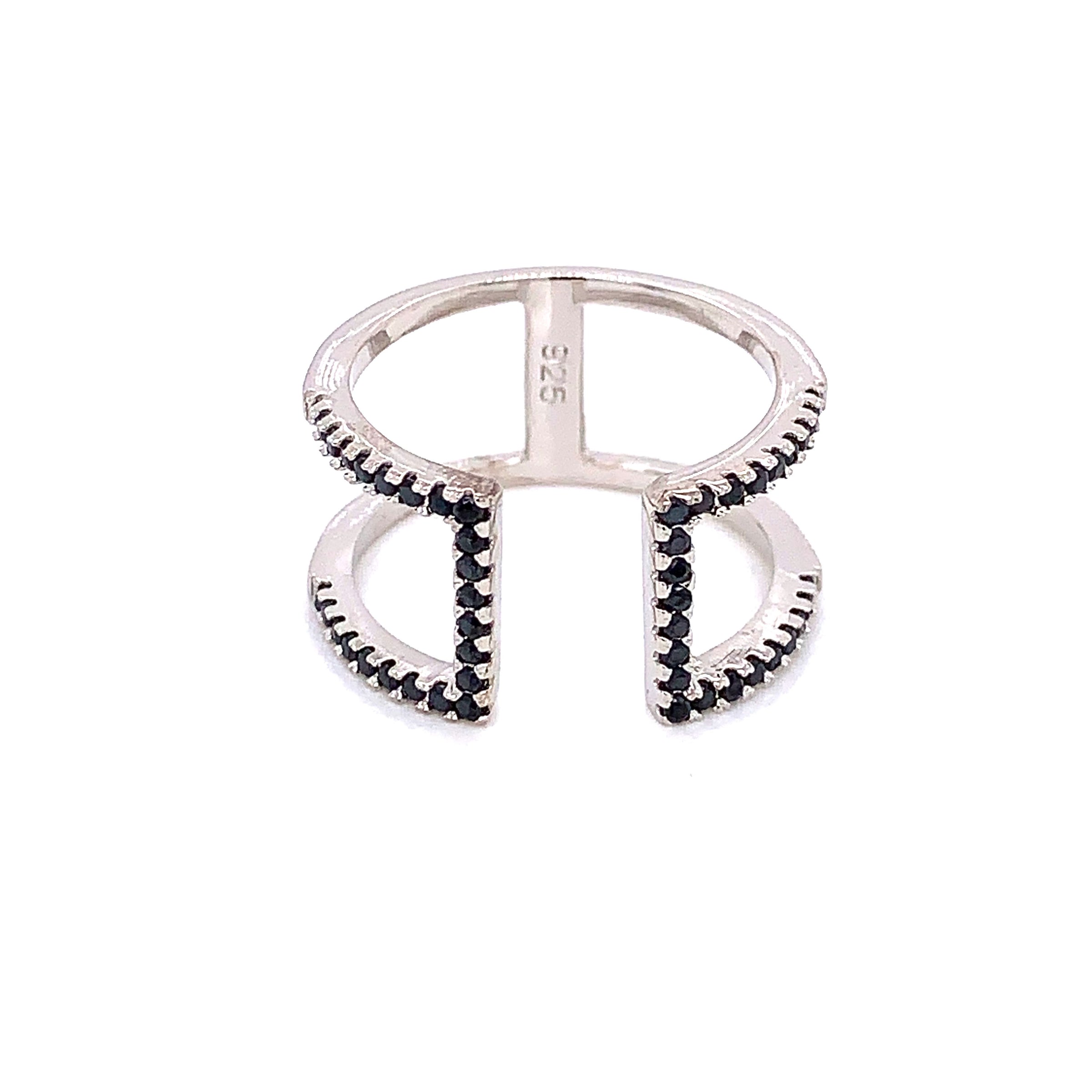 CZ Open Bar Adjustable Ring - Sterling Silver