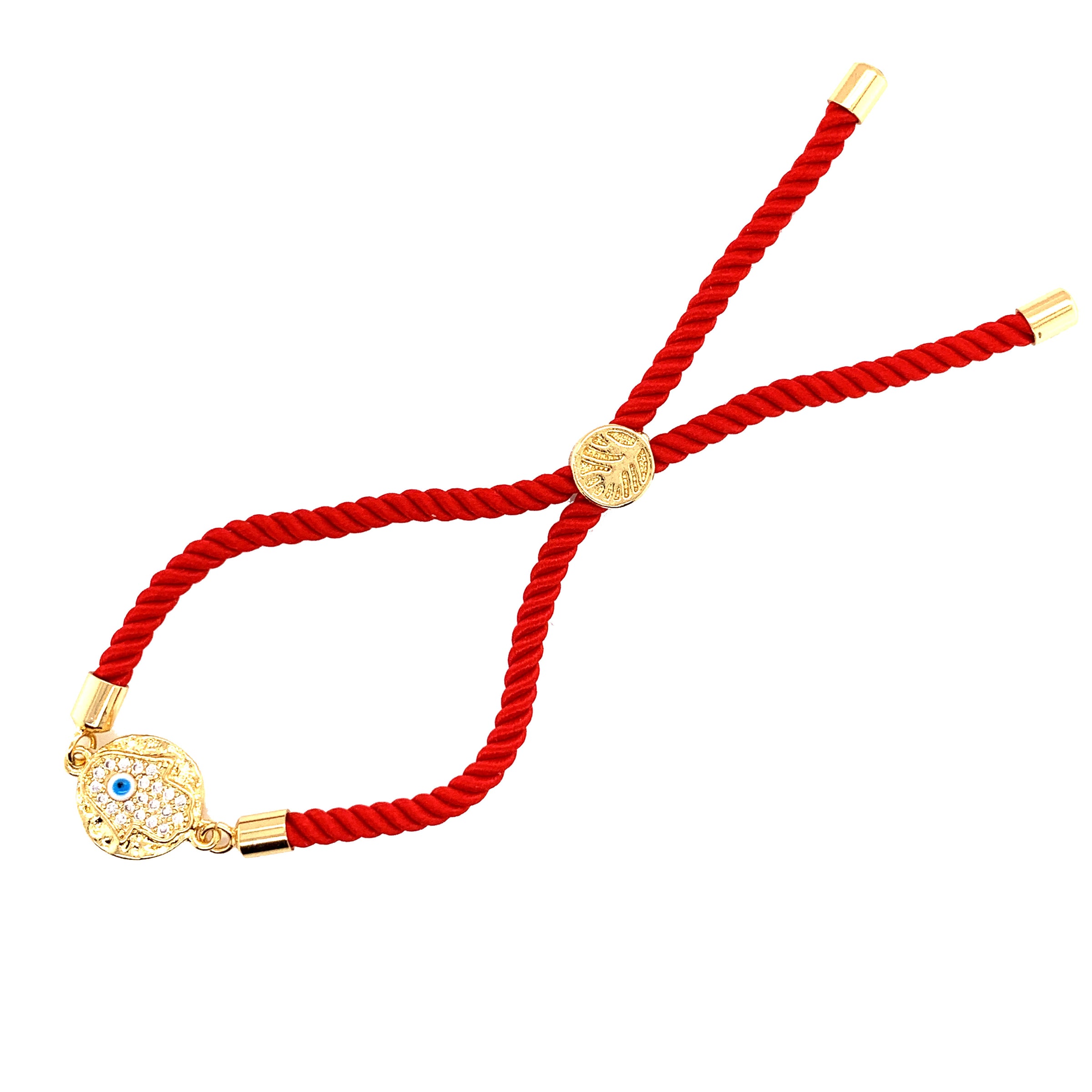 CZ Hamsa Red Macrame Bracelet - Gold Plated