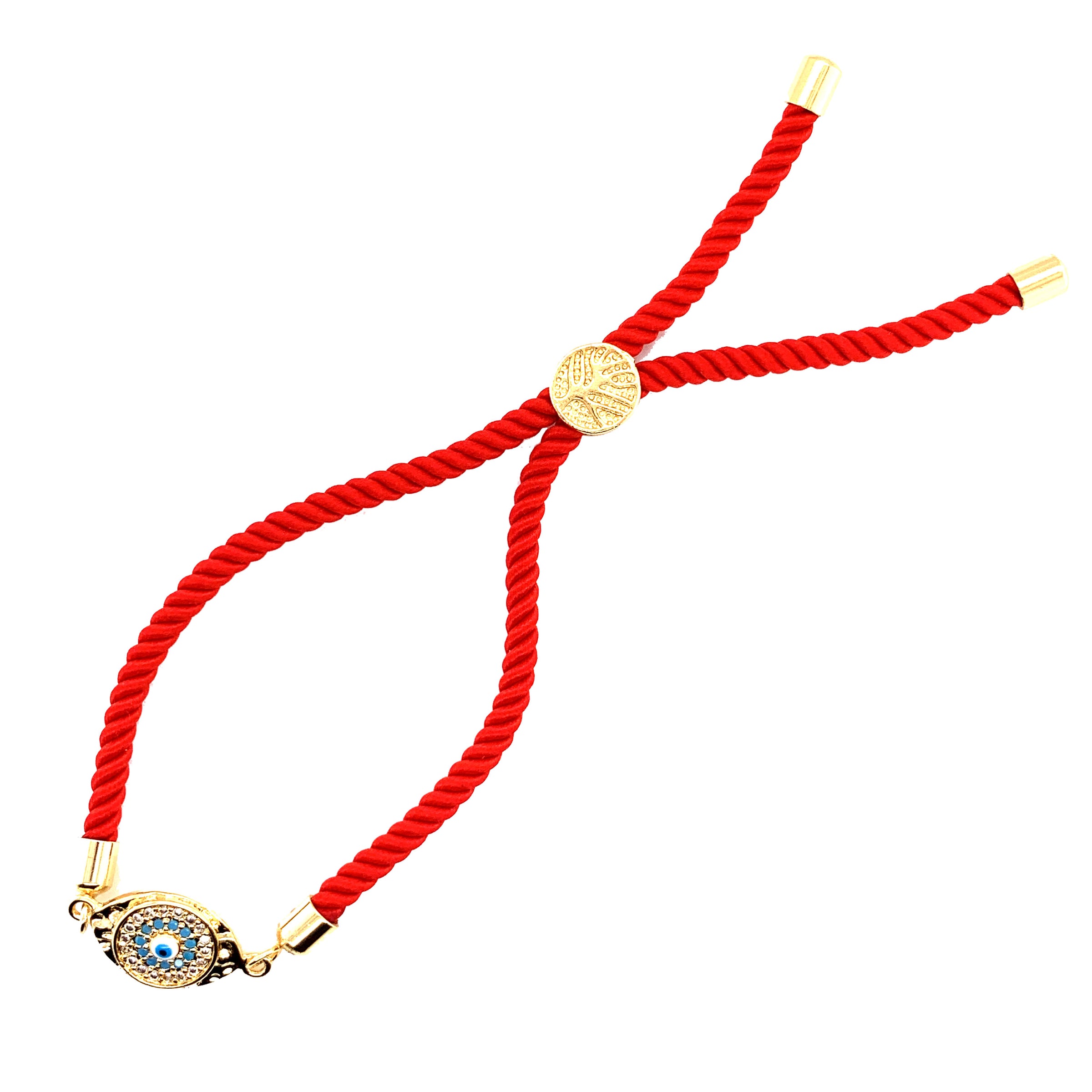 CZ Lucky Eye Red Macrame Bracelet - Gold Plated