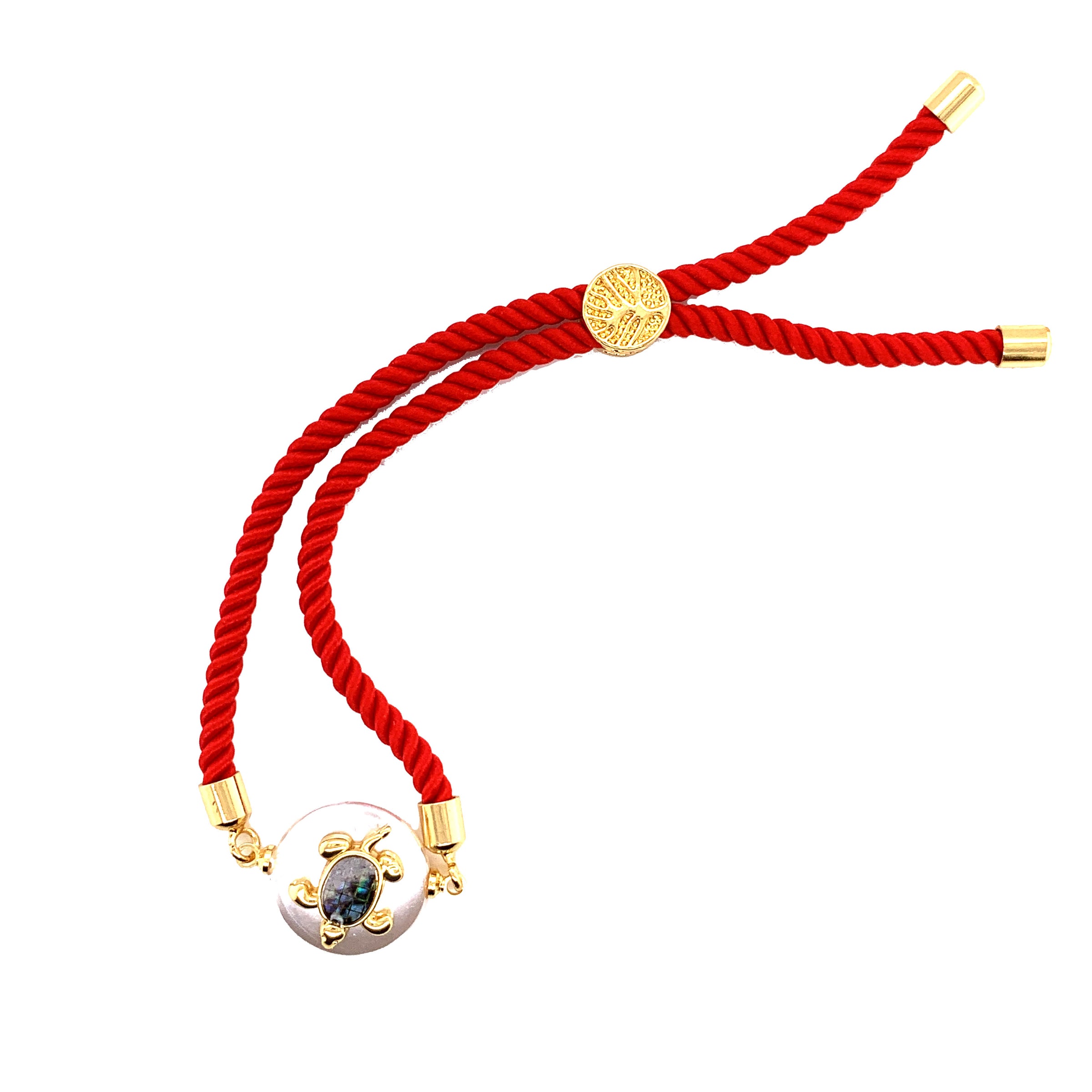 Turtle Red Macrame Bracelet - Gold Plated