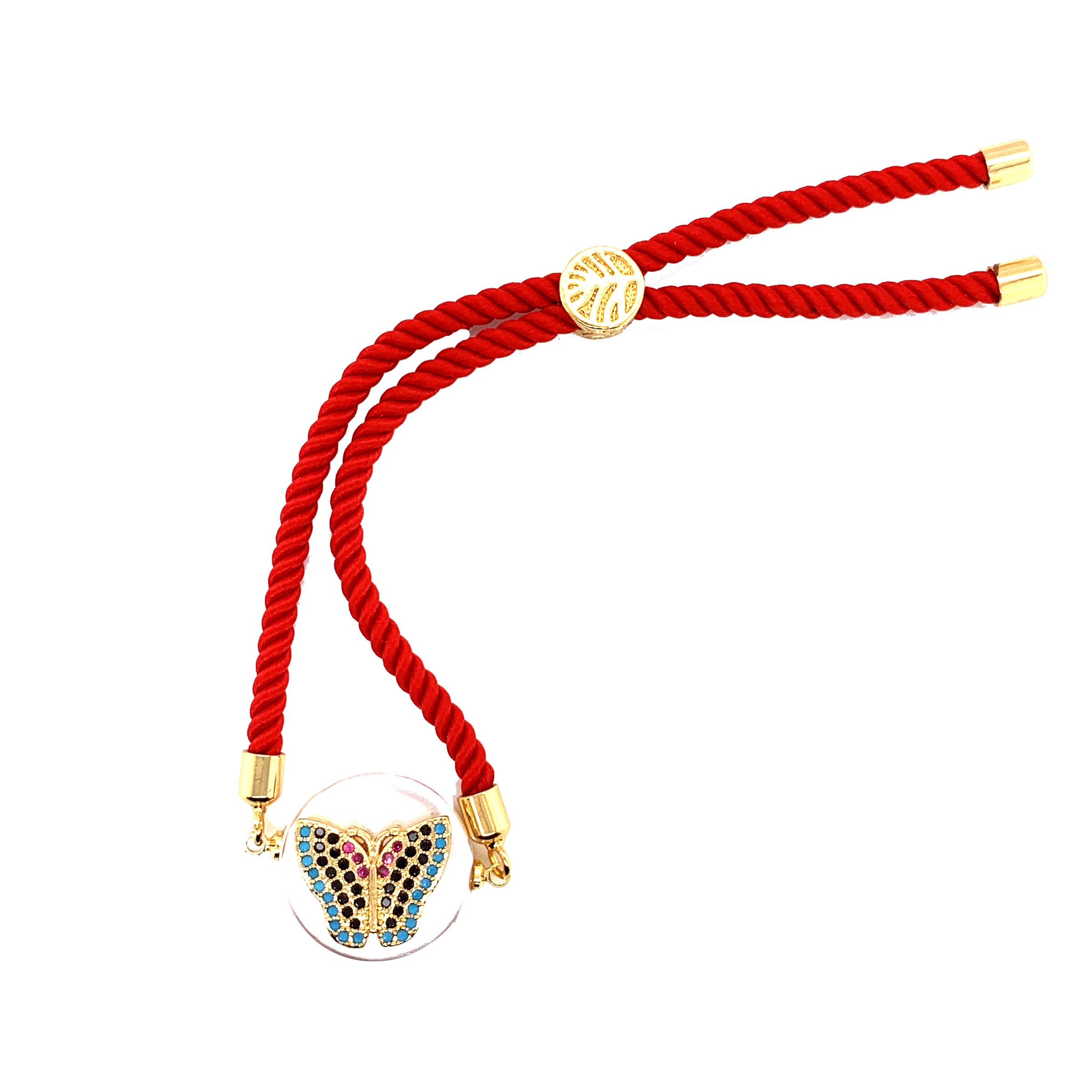 CZ Butterfly Red Macrame Bracelet - Gold Plated