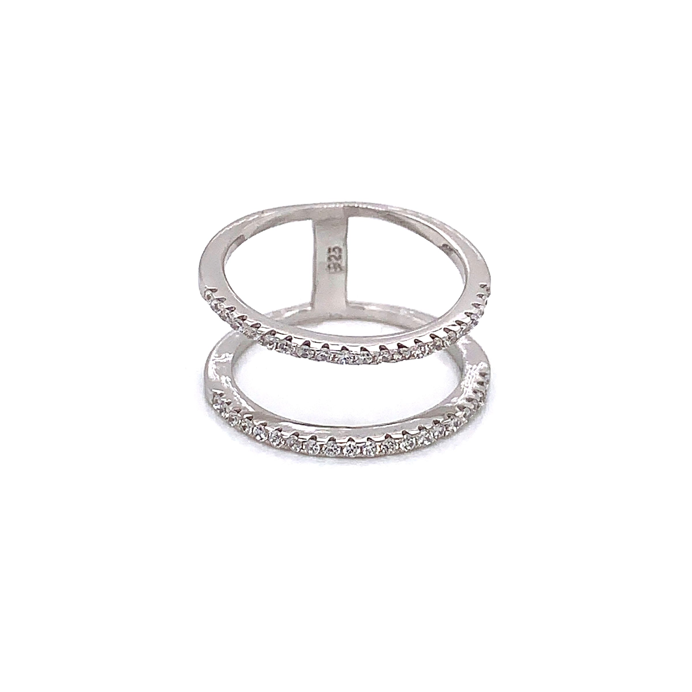 CZ Double Bar Ring - Sterling Silver