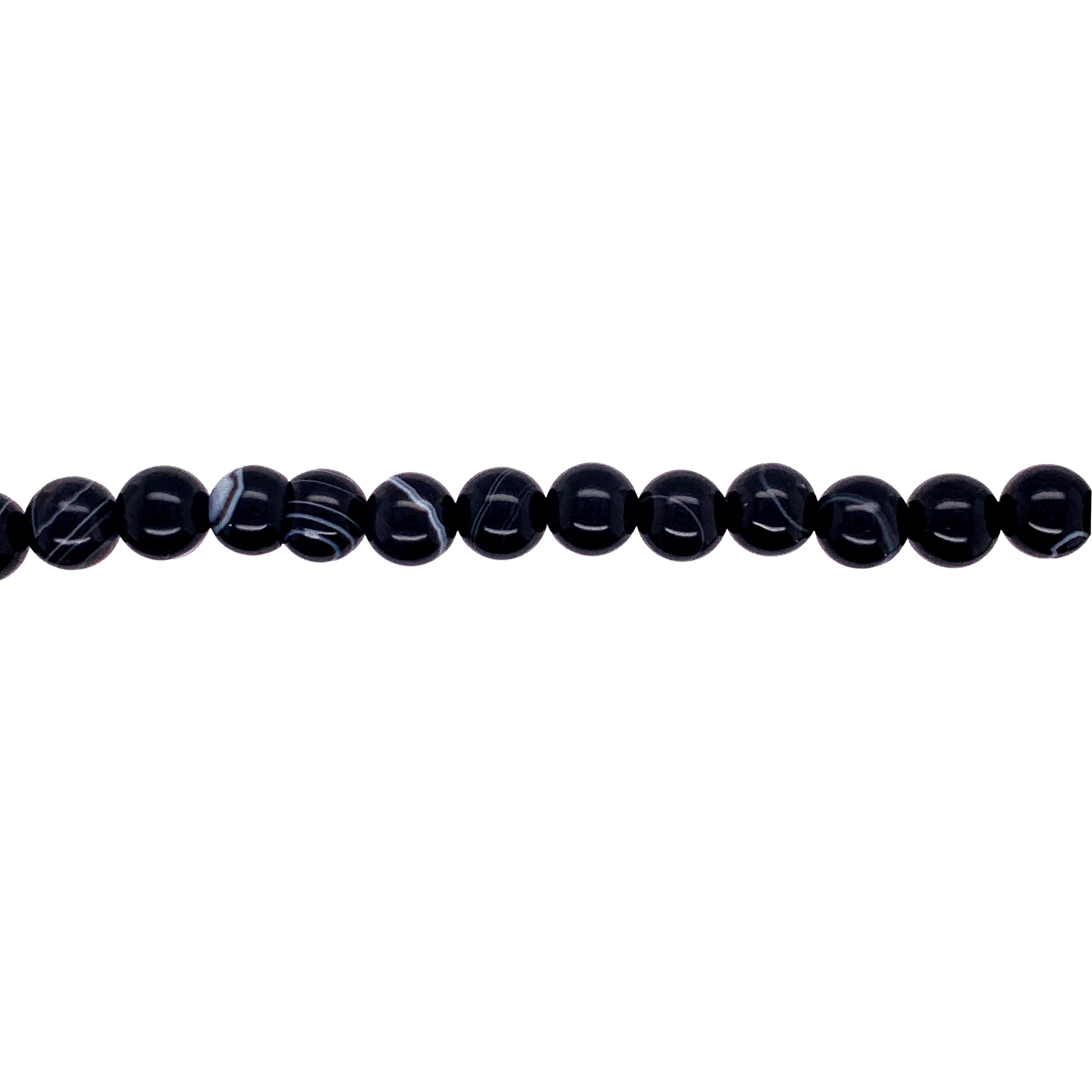 6mm Black & Gray Banded Agate - Round