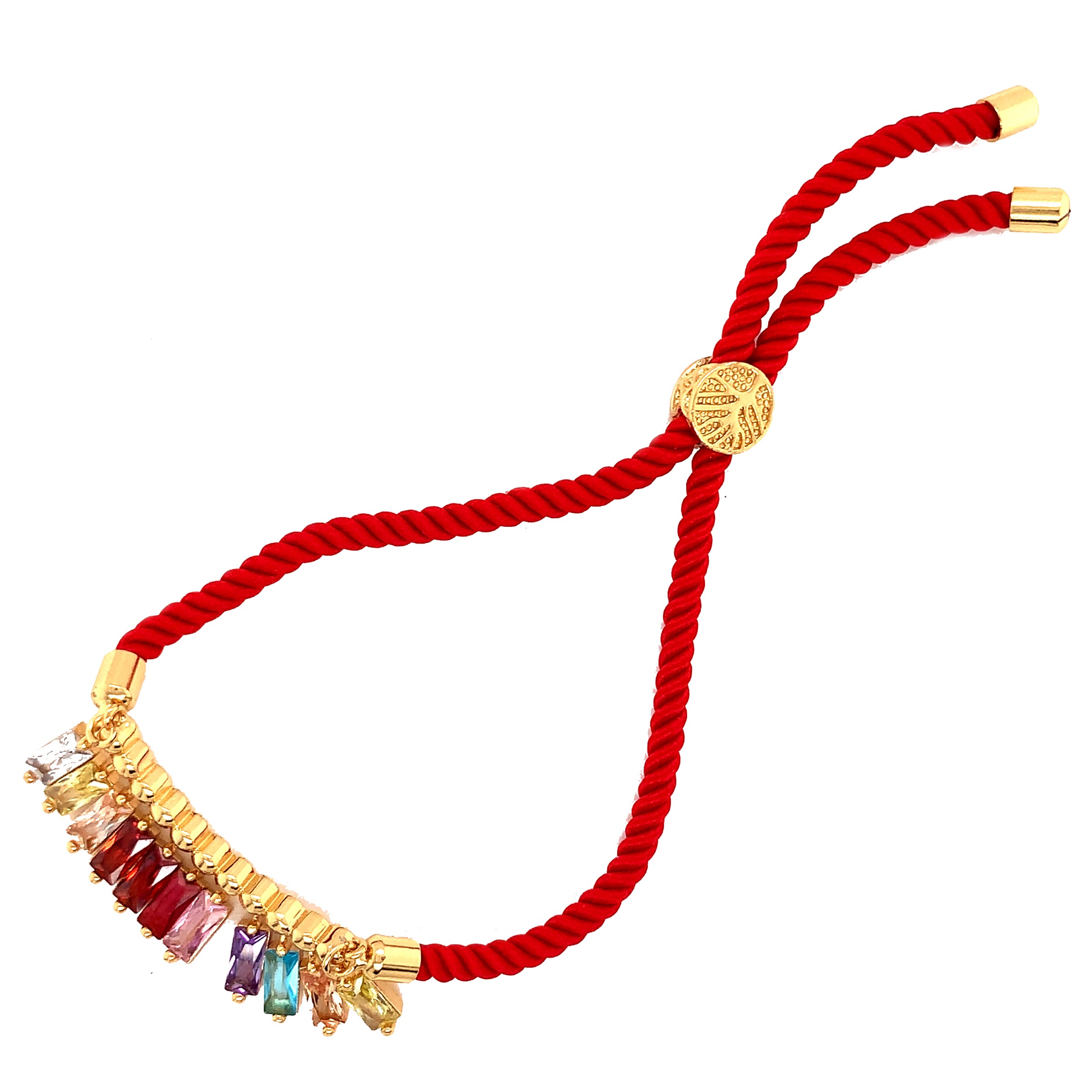 CZ Red Macrame Bracelet with Multi Color - Gold Plated