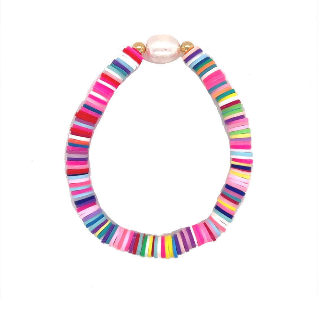 Polymer Clay Bracelet with Pearl Accent - 7"