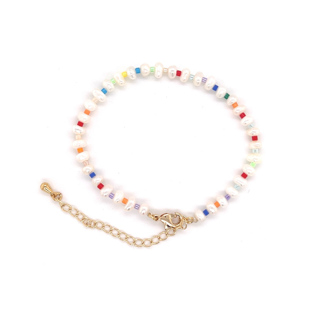 Pearl Beaded Multi Color Bracelet with 2" Extension