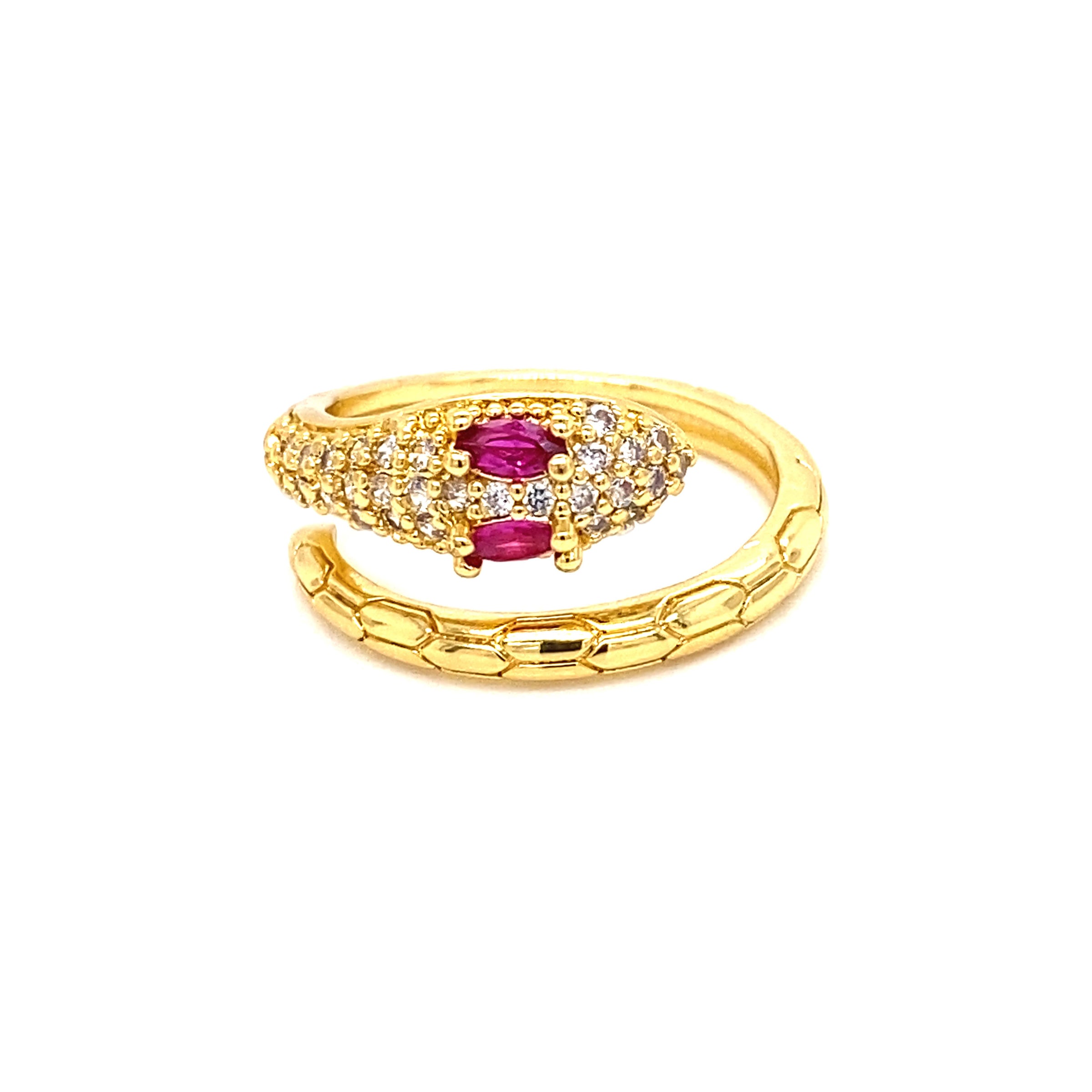 CZ Pink Snake Adjustable Ring - Gold Plated