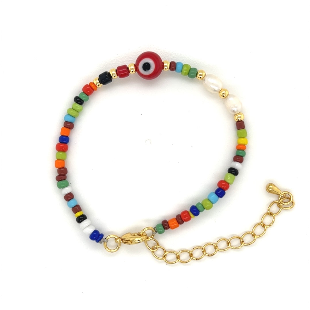 Multi Color Beaded Evil Eye Bracelet with 2" Extension