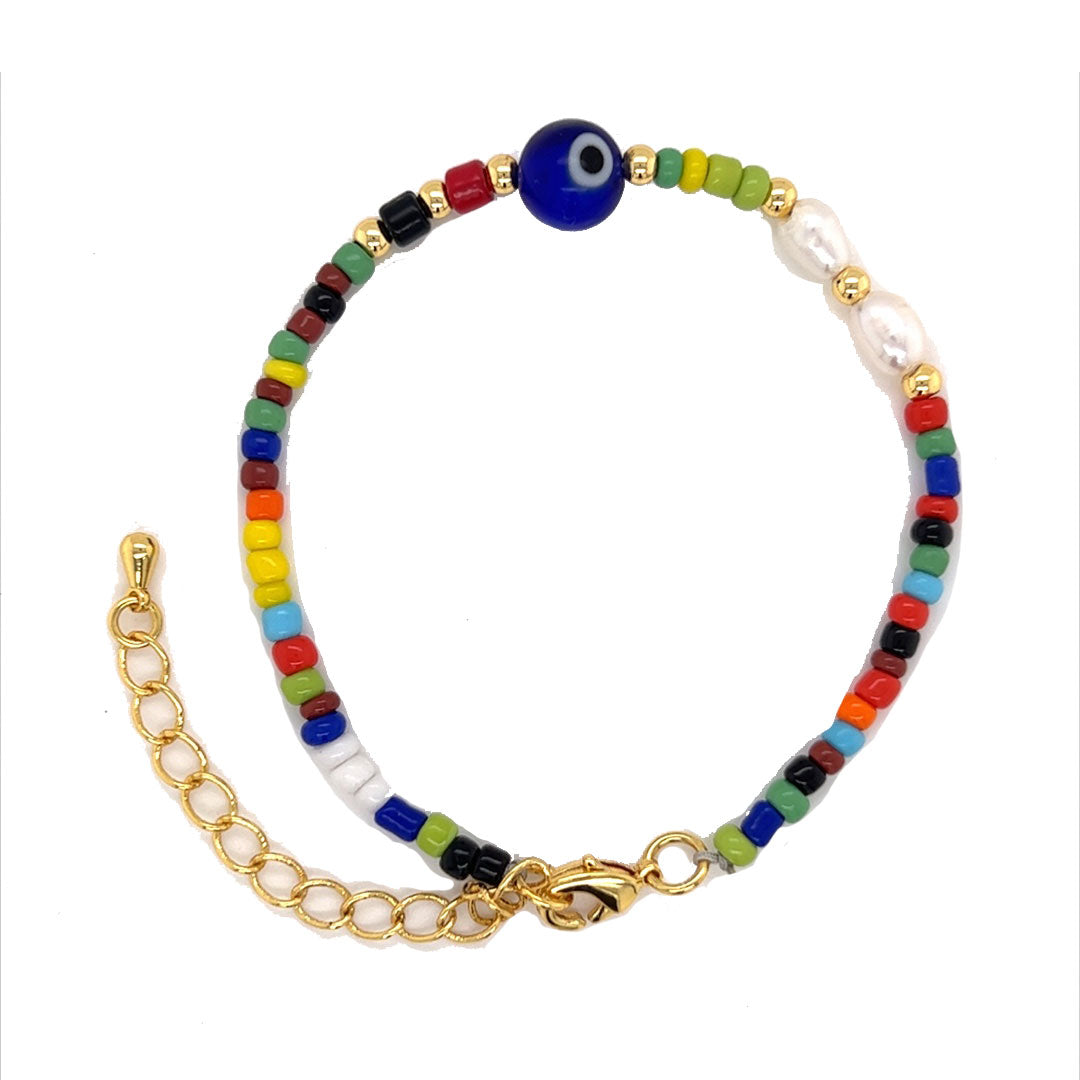 Multi Color Beaded Evil Eye Bracelet with 2" Extension