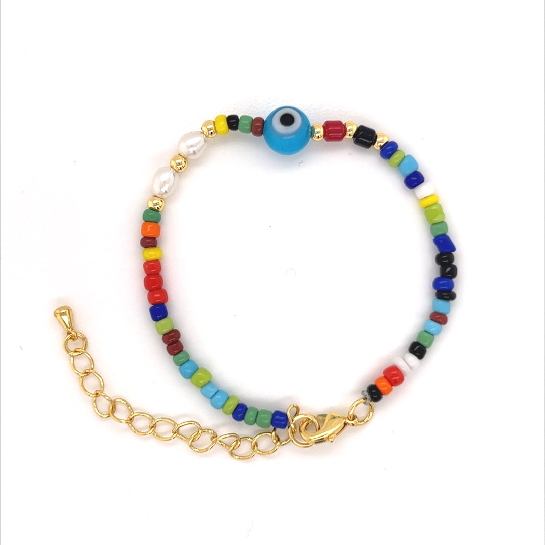 Multi Color Beaded Evil Eye Bracelet with 2" Extension