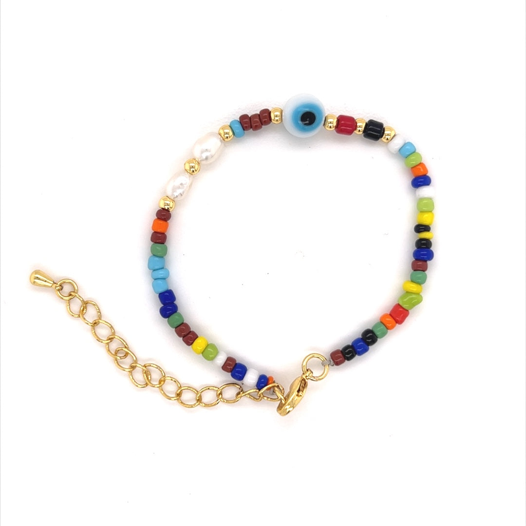 Multi Color Beaded Evil Eye Bracelet with 2" Extension