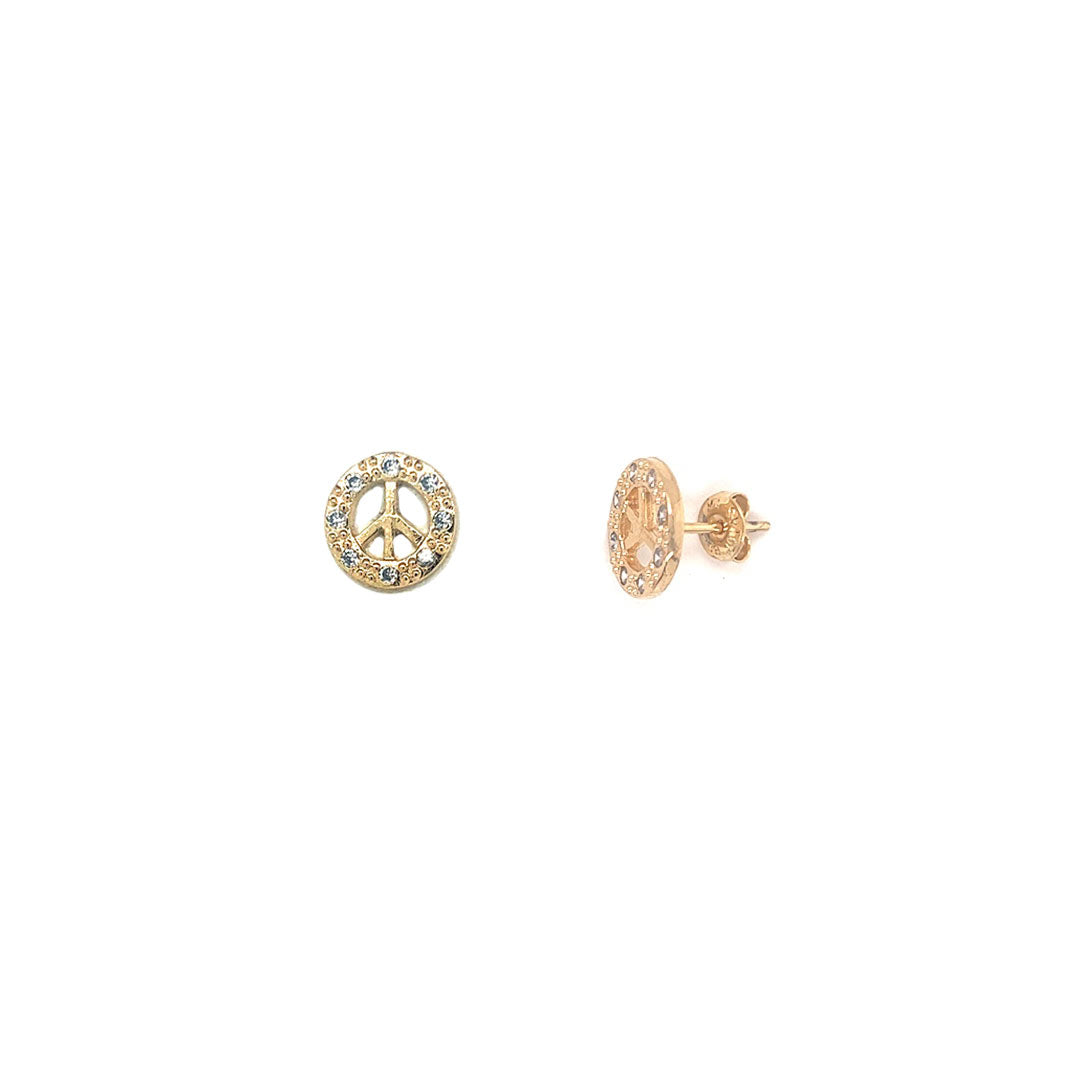 CZ Peace Sign Studs - Gold Filled