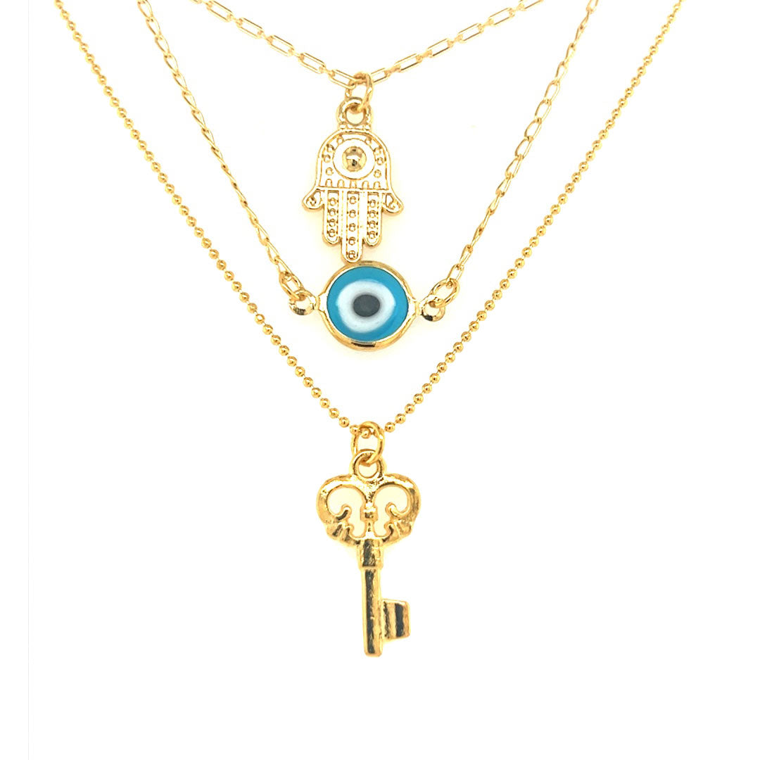 Multi Charm Layered Necklace - Gold Filled