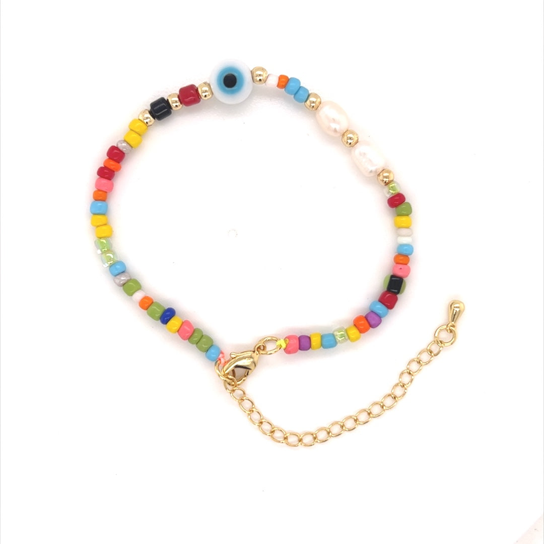 Multi Color Beaded Evil Eye Bracelet with 2" Extension