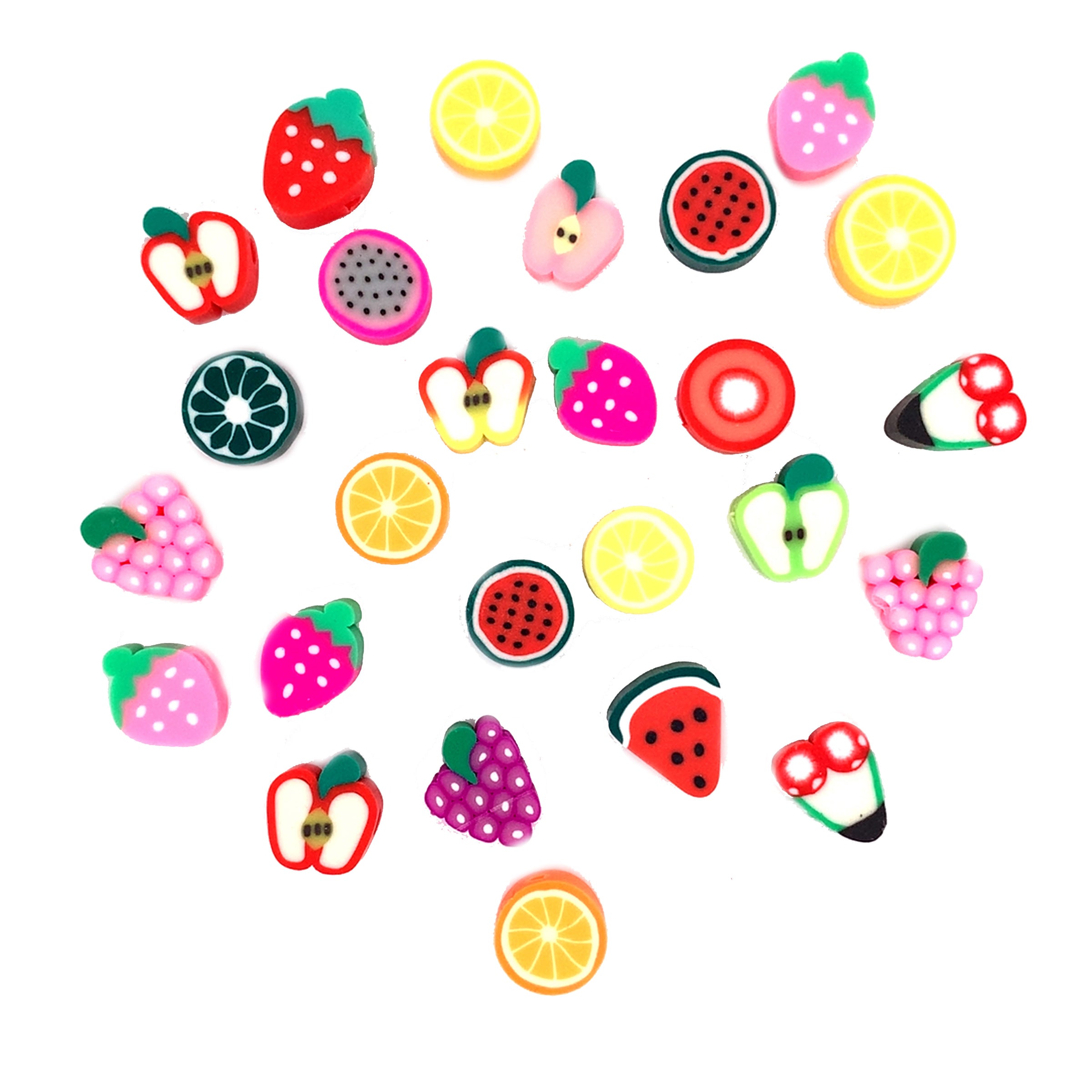 Assorted Polymer Fruit Beads - Approx. 100 pcs