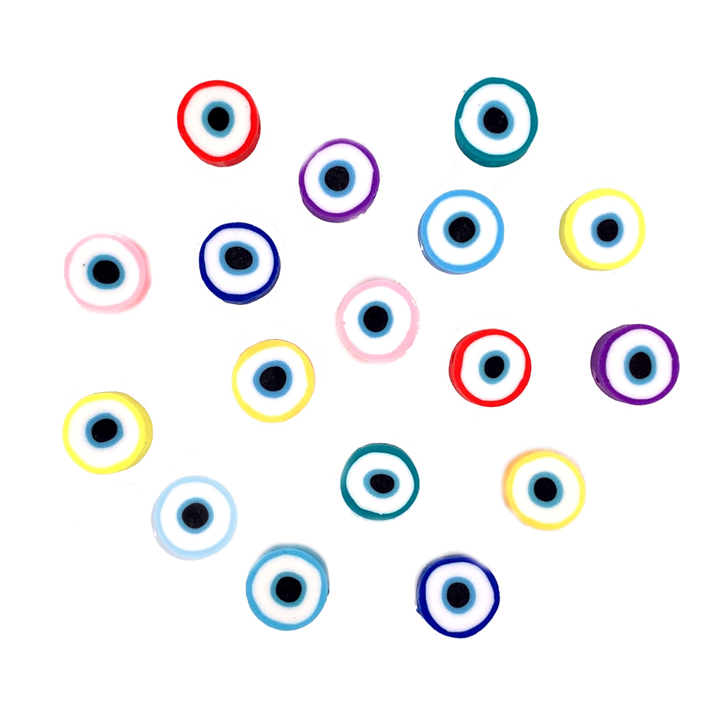 10mm Multicolor Polymer Clay Evil Eye Beads - Approx. 100pcs