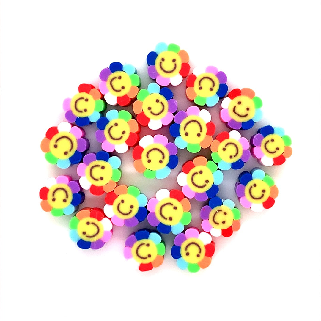 10mm Multicolor Polymer Clay Flower Smiley Beads - Approx. 100pcs