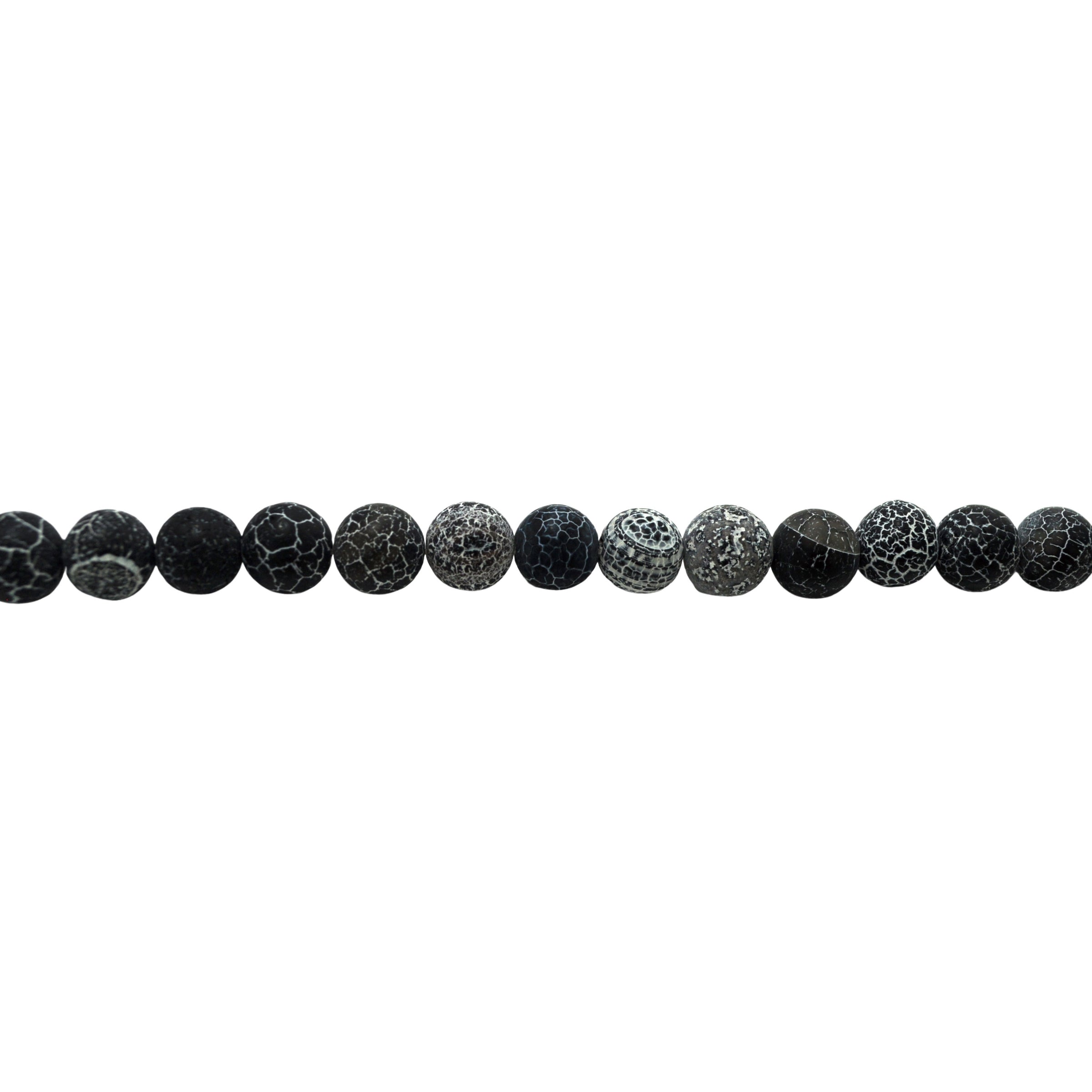Black & White Frosted Cracked Agate - Round Beads 10mm