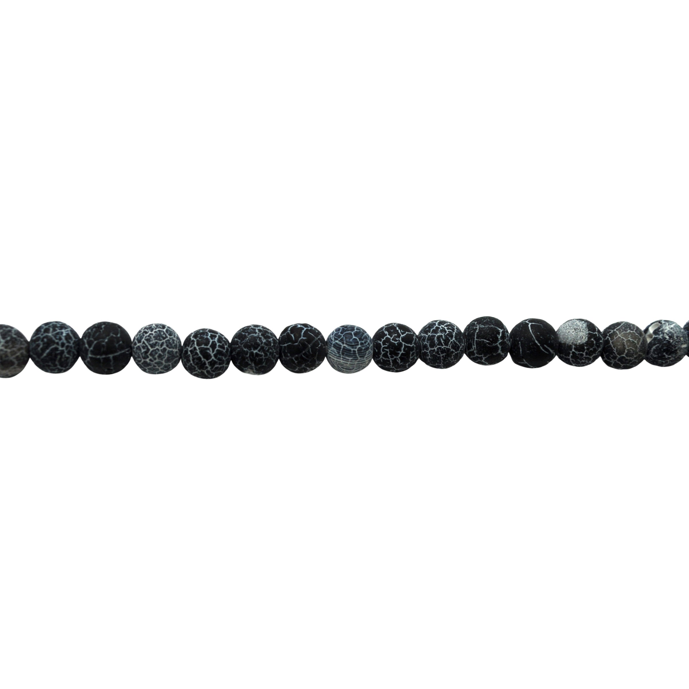 Black & White Frosted Cracked Agate - Round Beads 8mm