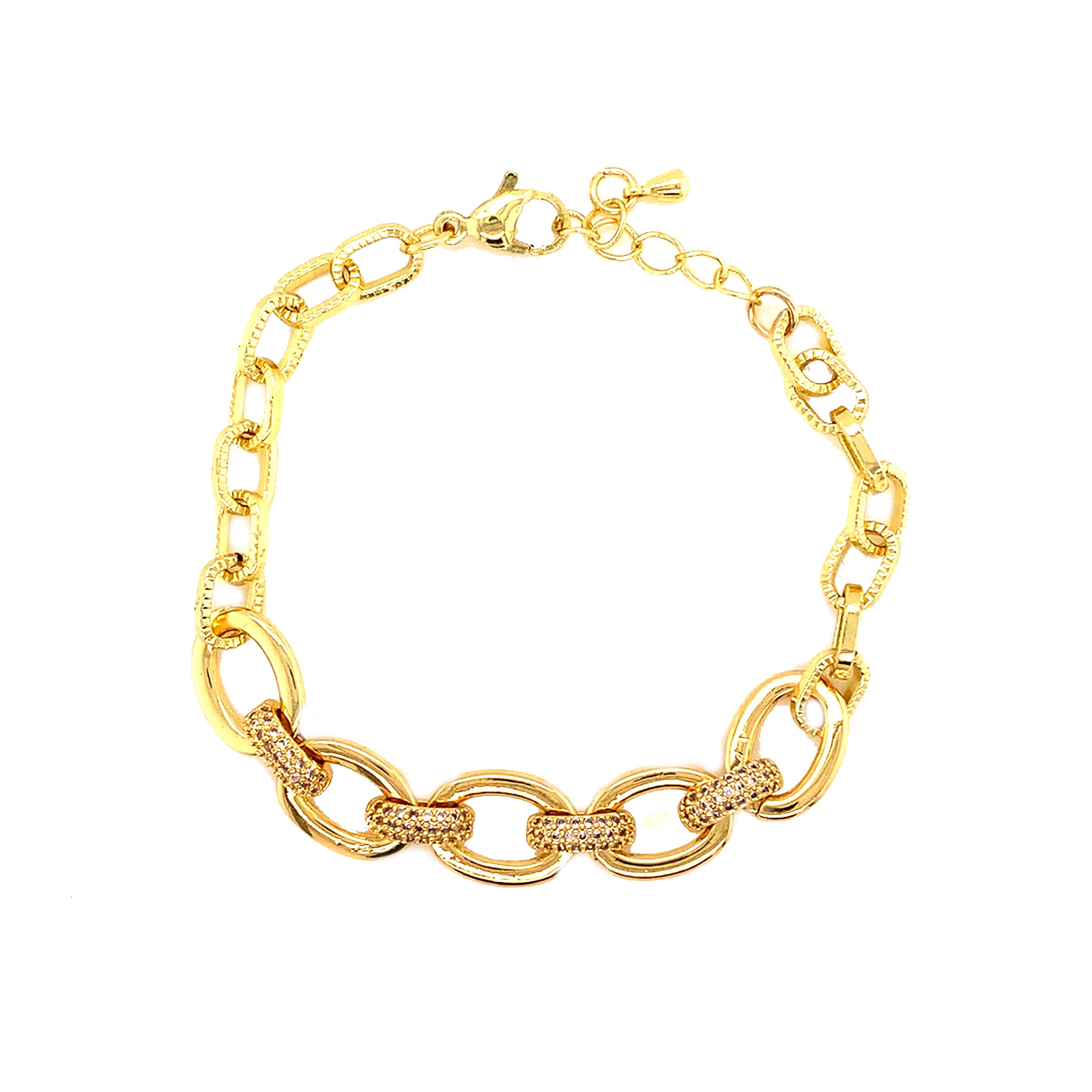 CZ Cable Link Bracelet - Gold Plated