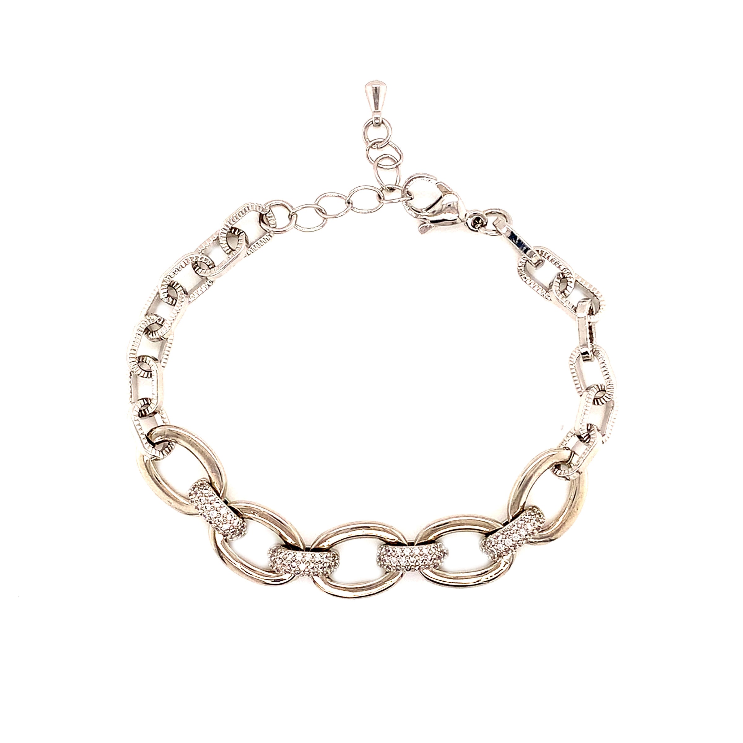 CZ Cable Link Bracelet - Silver Plated