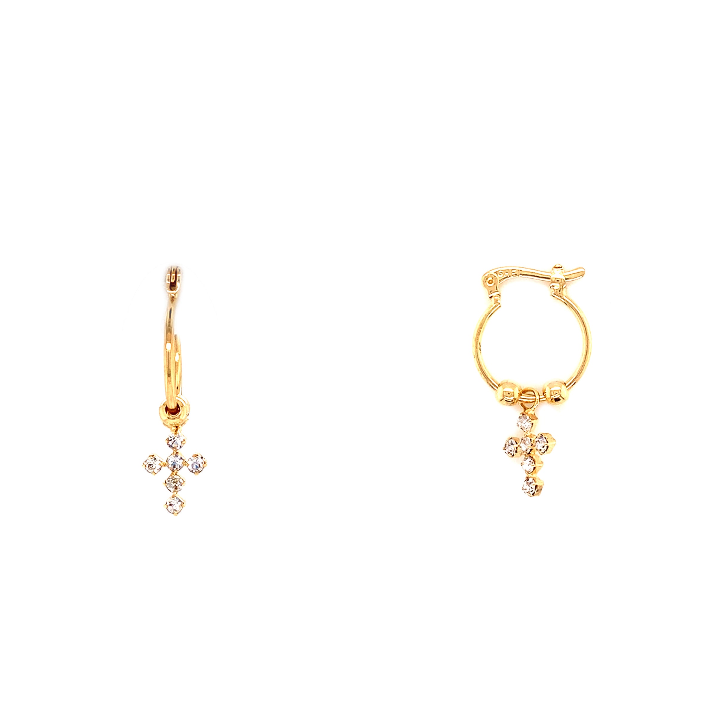 CZ Cross Dangling Hoops 19mm - Gold Filled