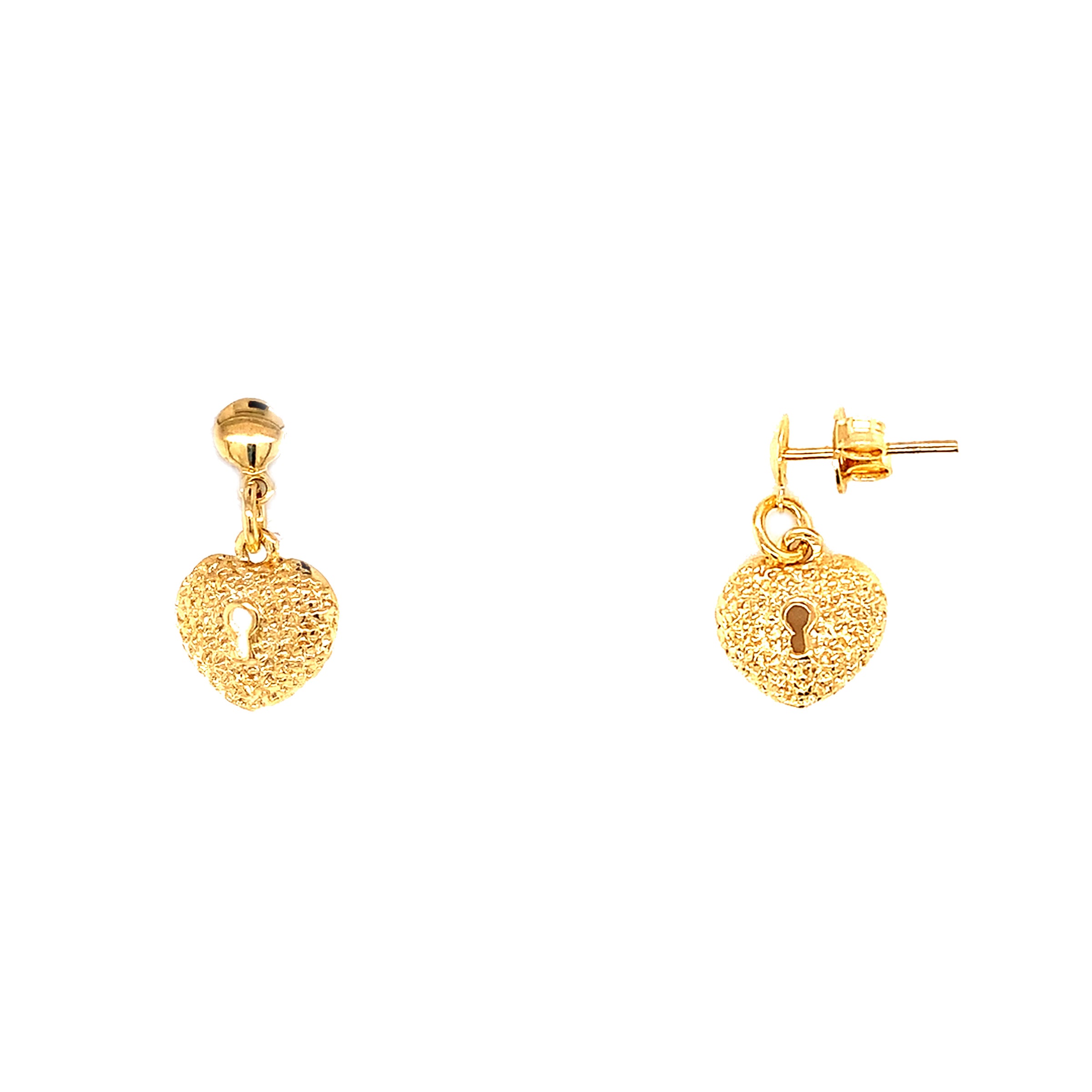 CZ Heart Lock Dangling Studs - Gold Filled