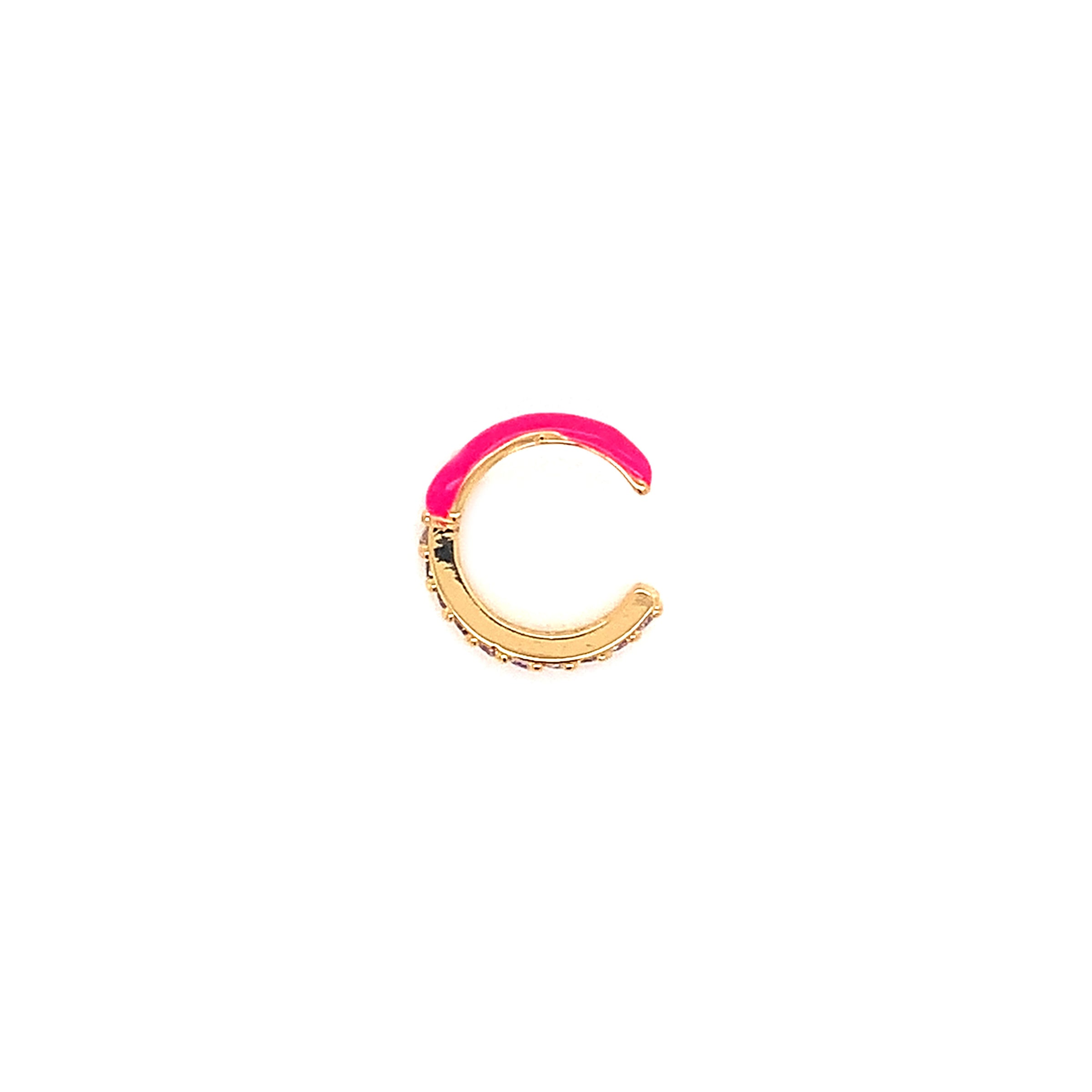 CZ Neon Pink Enamel Ear Cuff - Gold Plated