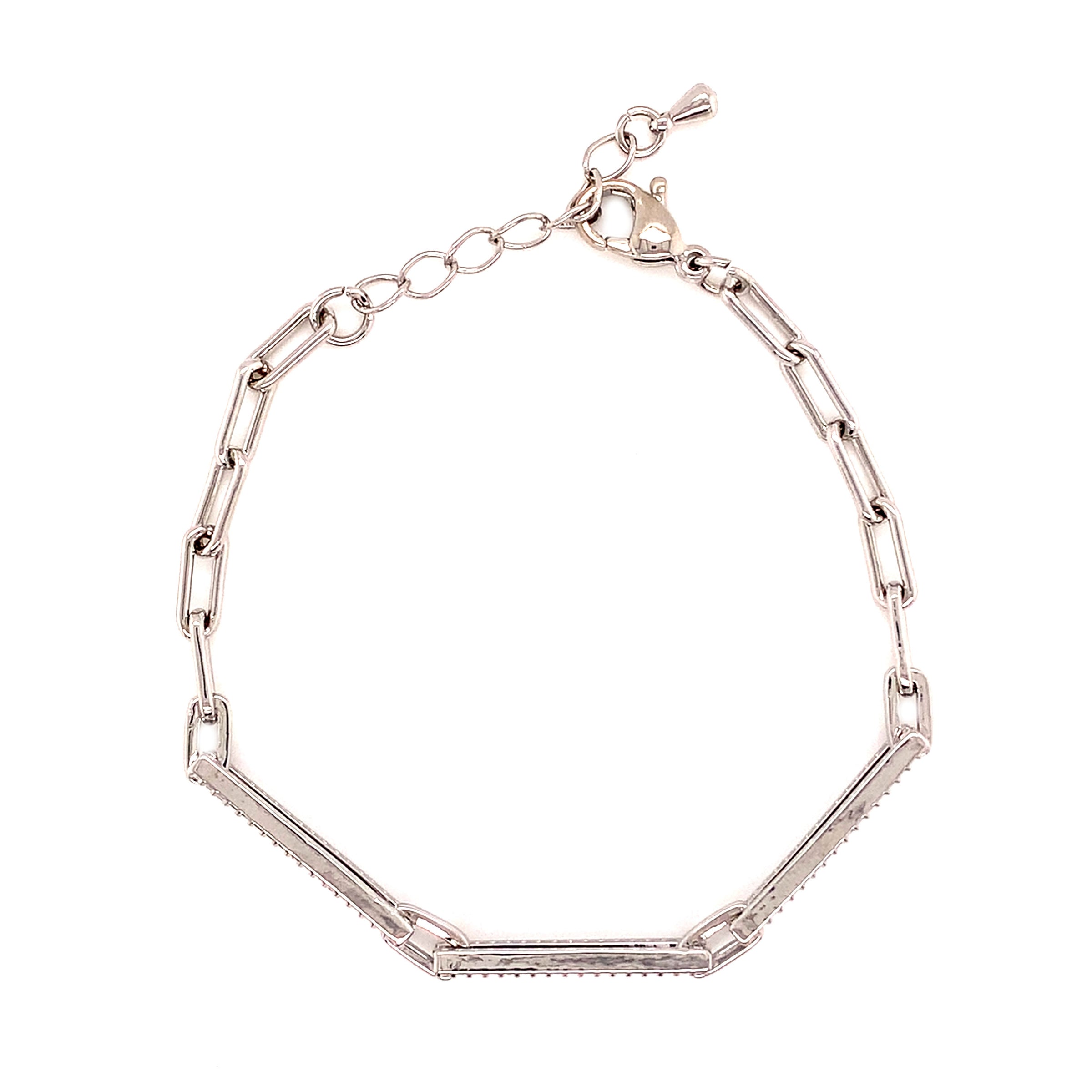 CZ Rectangle Link Bracelet - Silver Plated