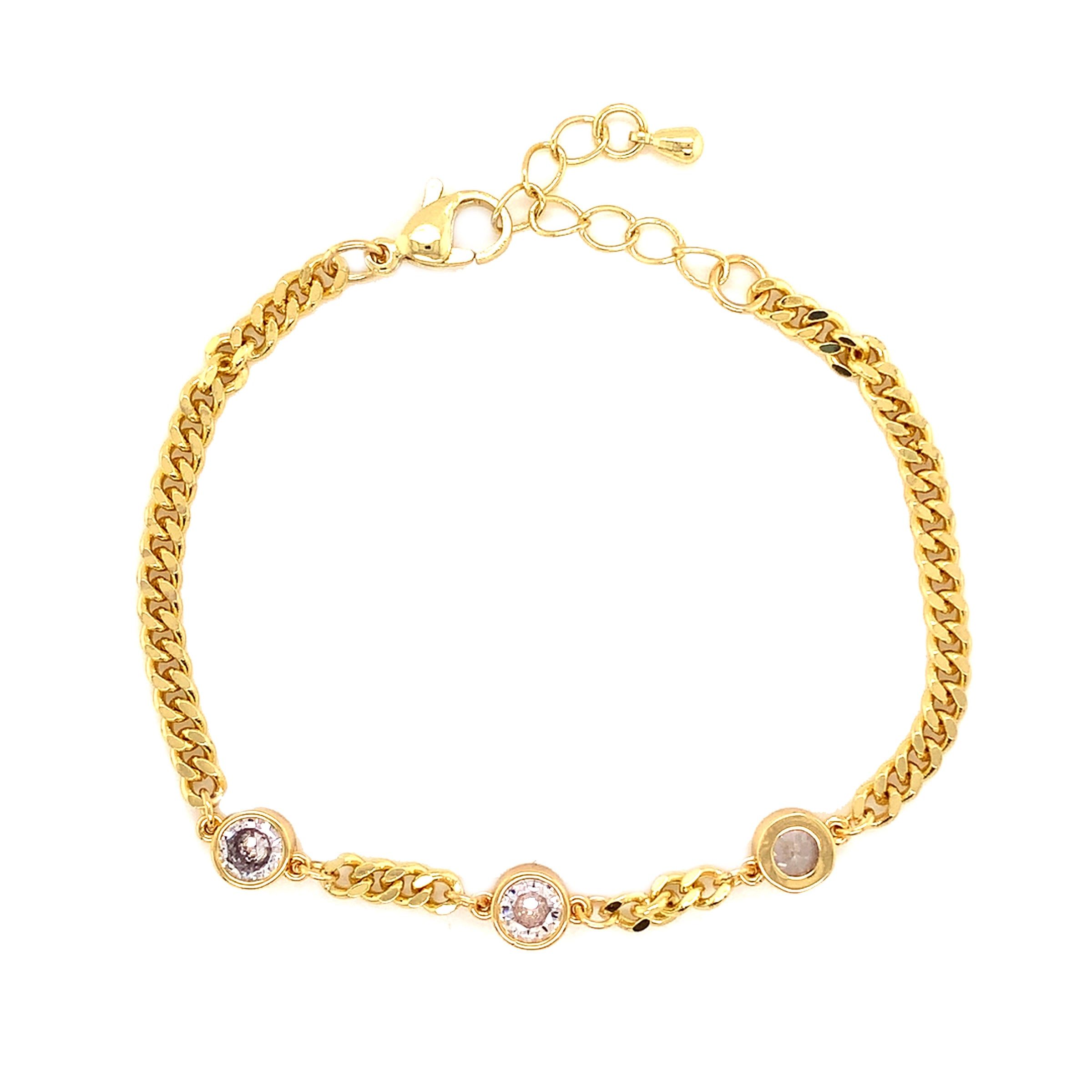 Curb Bracelet with CZ Accents - Gold Plated