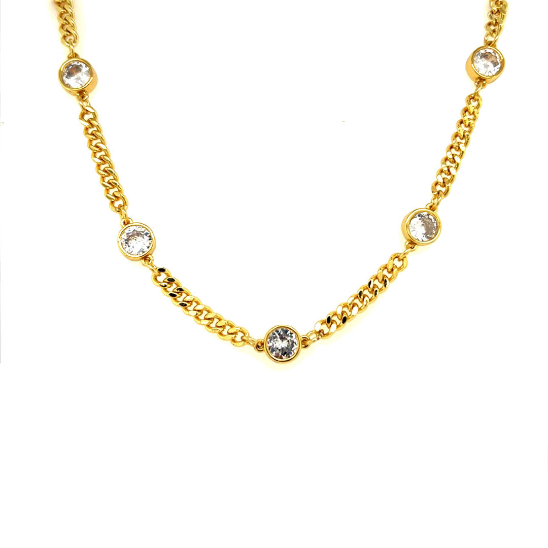 Curb Link Chain with CZ Accents - Gold Plated