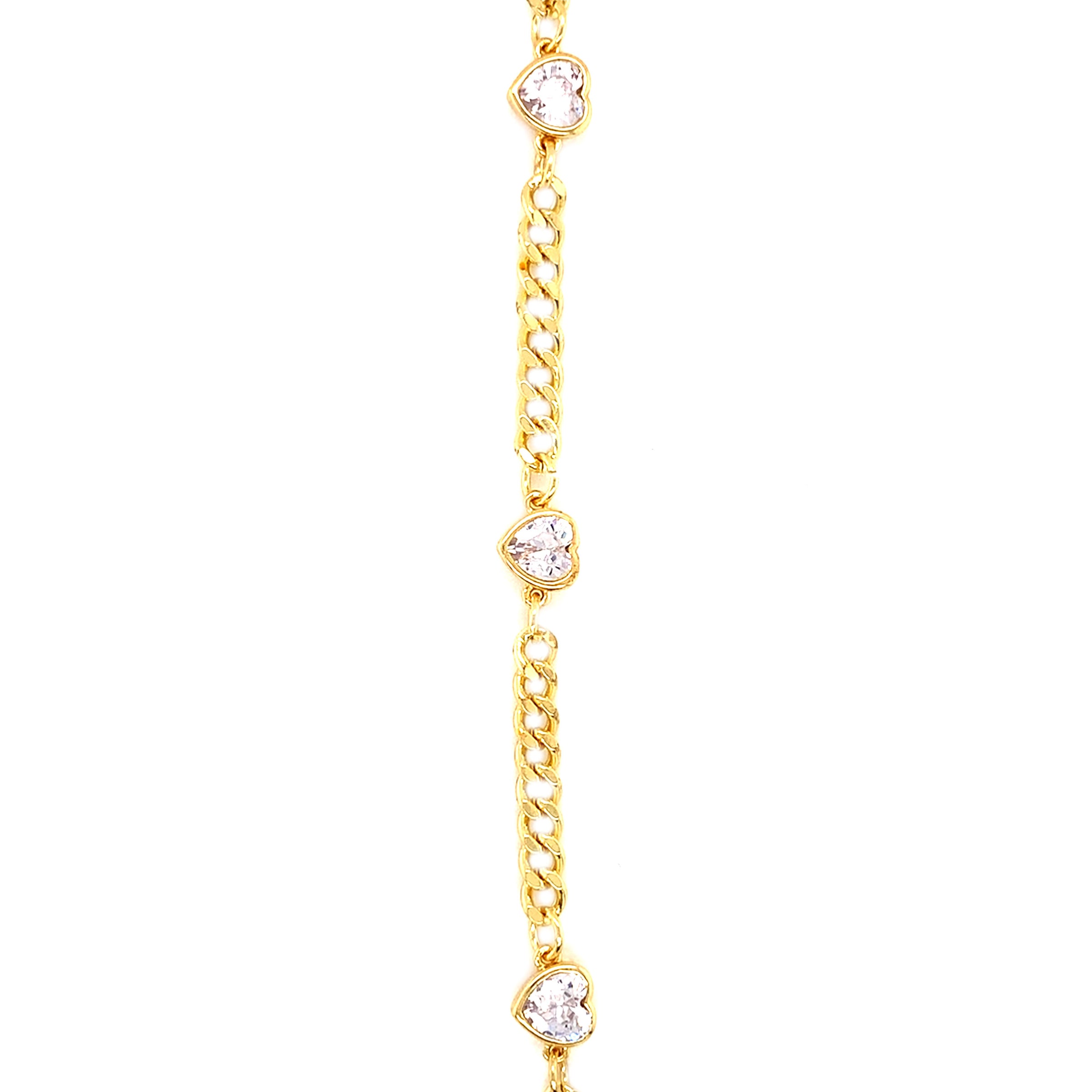 Curb Link Chain with CZ Heart Accents - Gold Plated