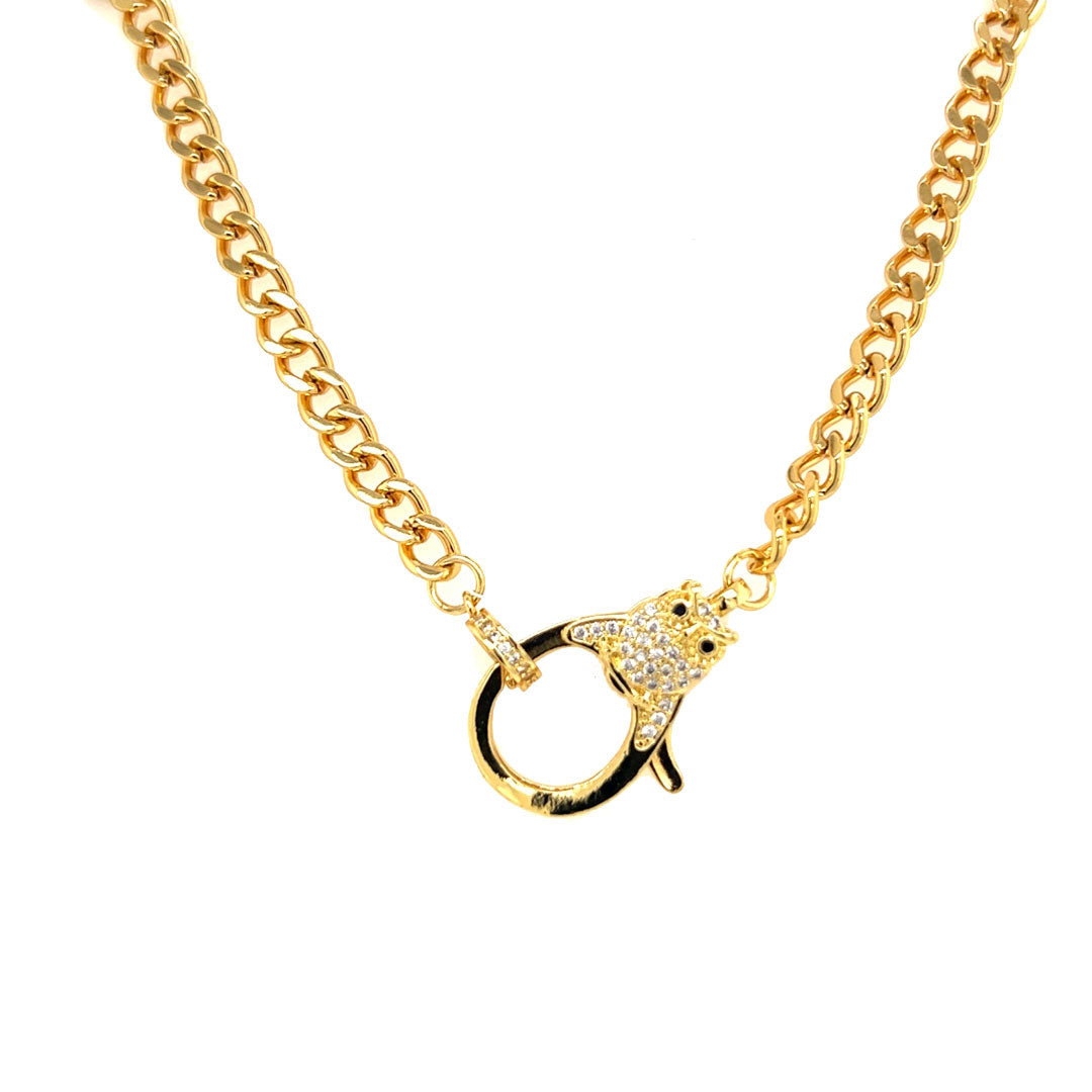 Curb Link Chain with CZ Owl Clasp - Gold Plated