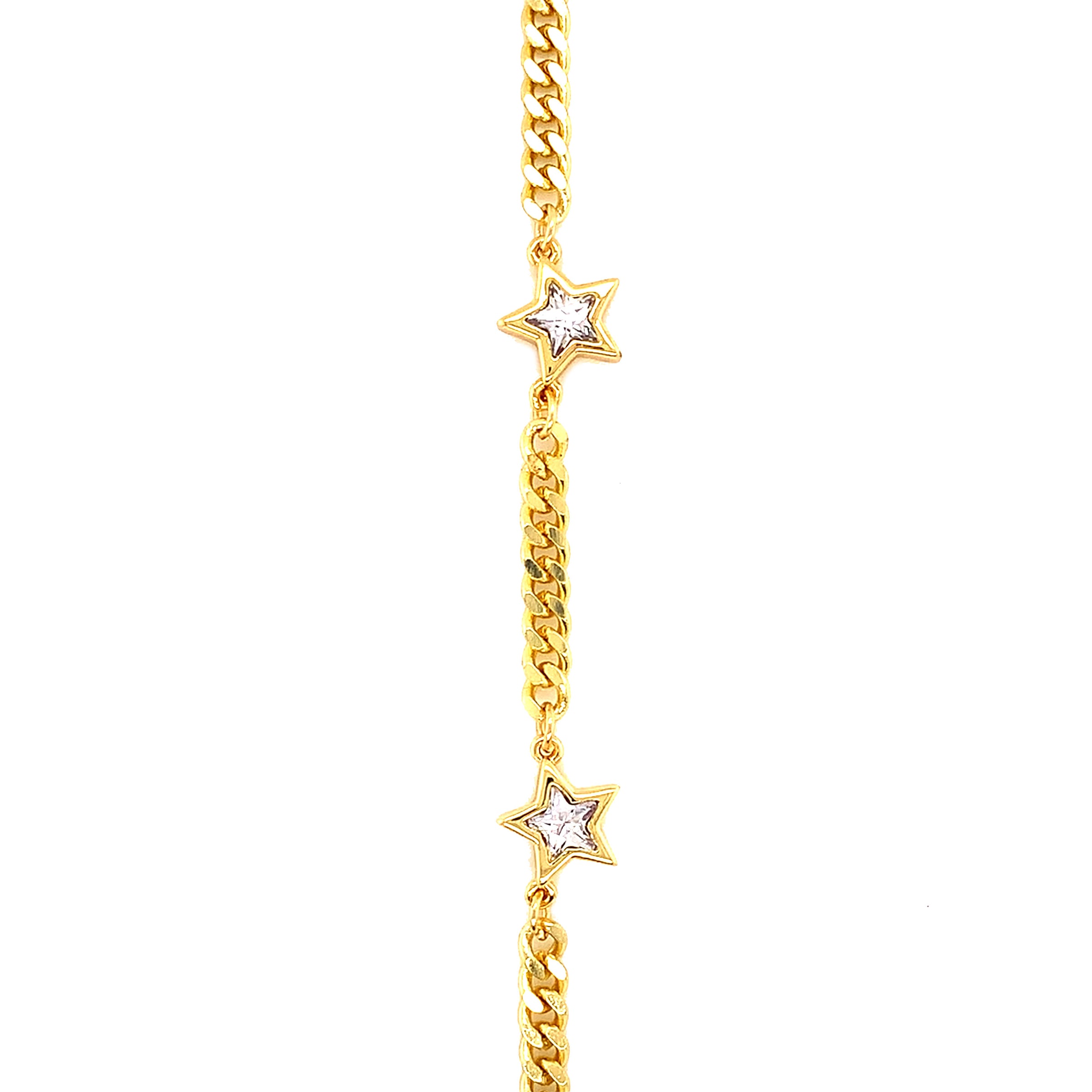 Curb Link Chain with CZ Stars Accents - Gold Plated