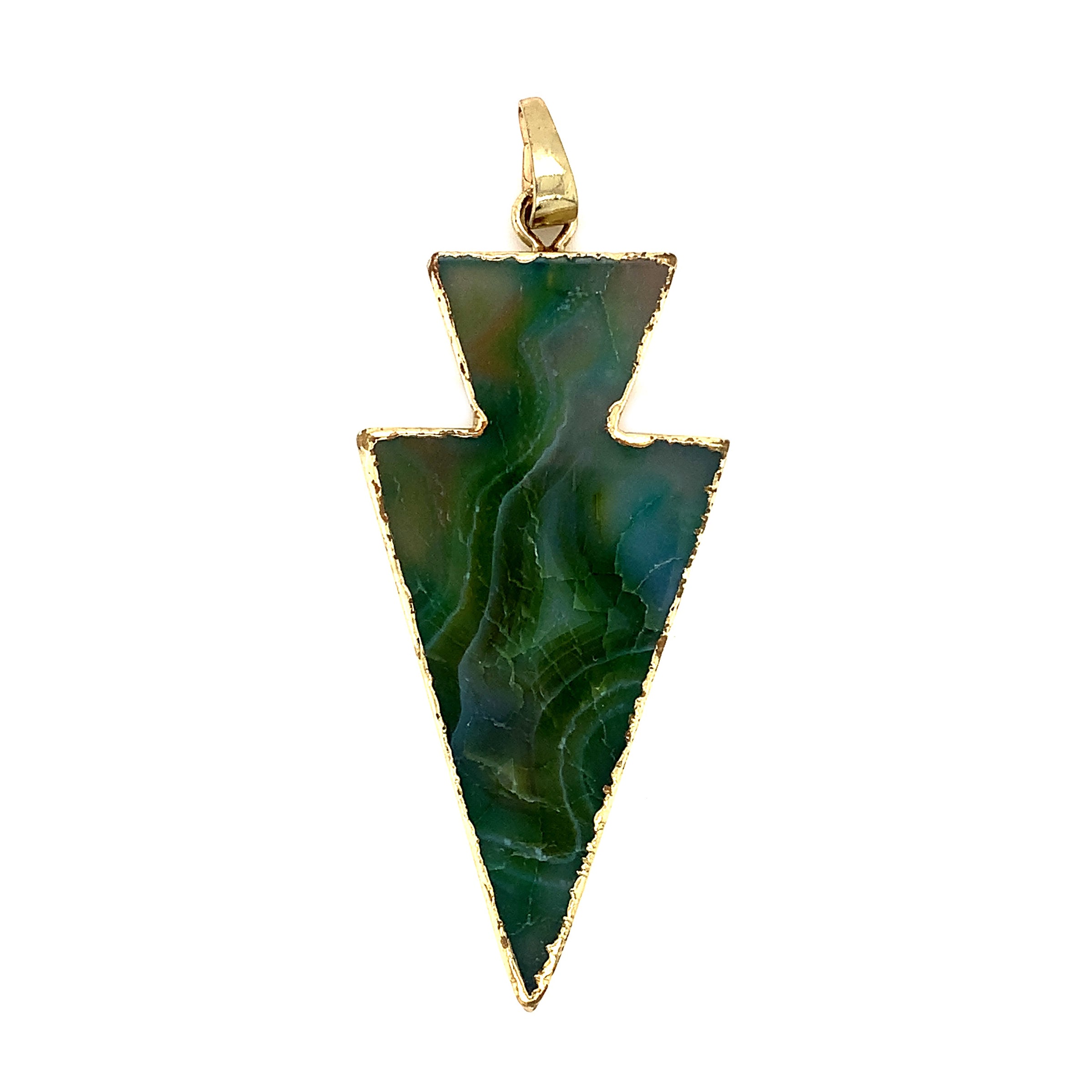 Green Agate Slice Arrowhead Pendant