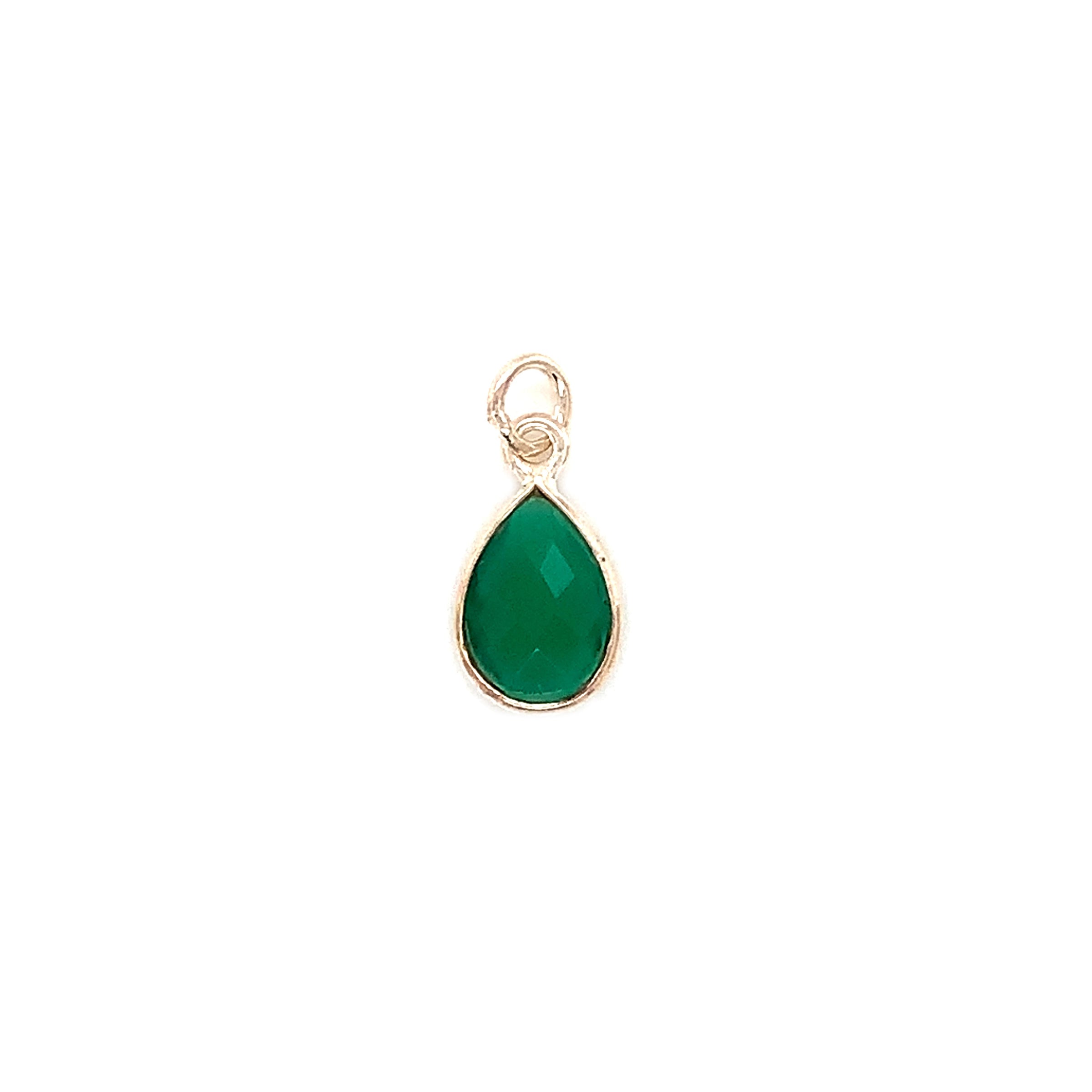 Teardrop Green Onyx Pendant - Silver Plated