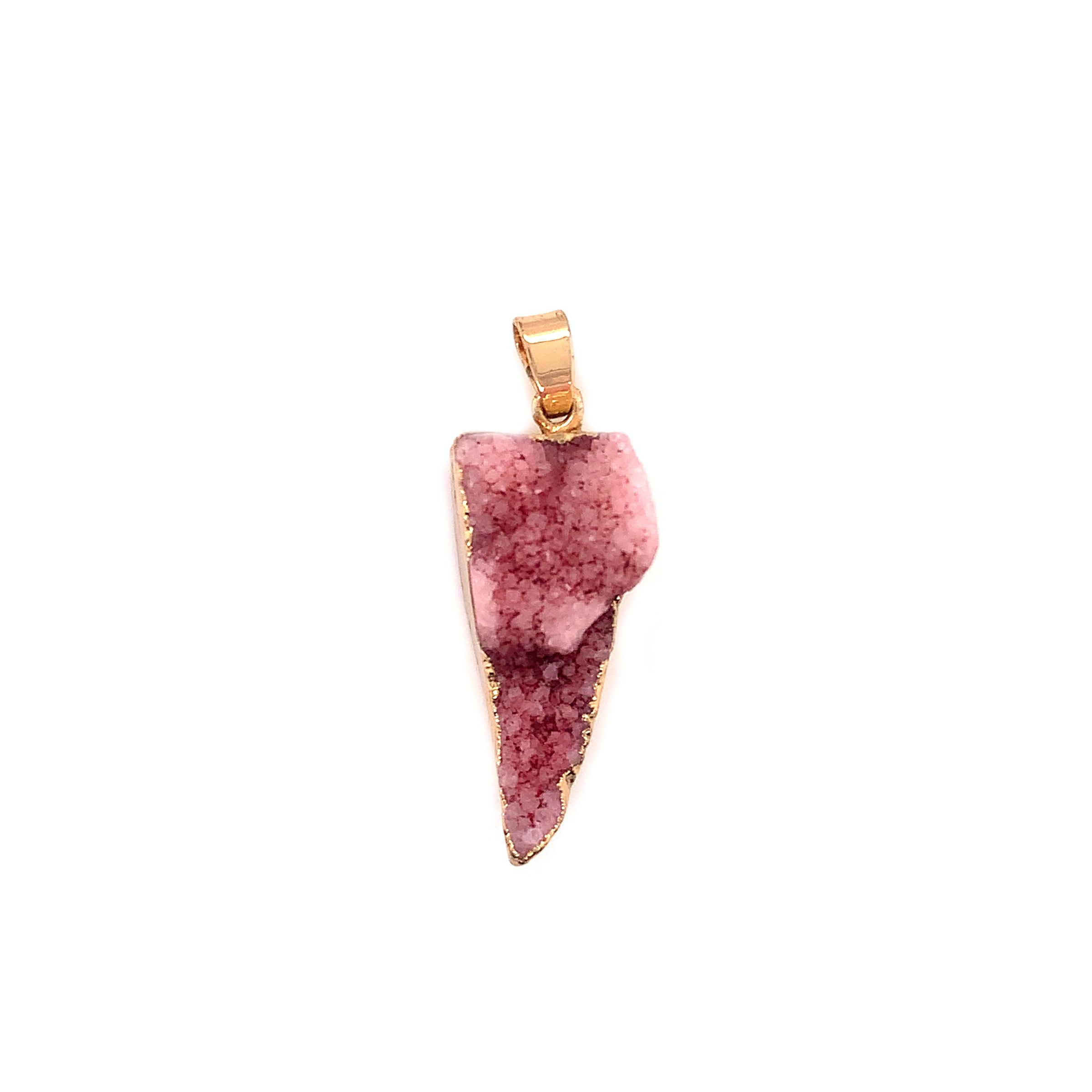 Large Pink Triangle Natural Agate Druzy Pendant