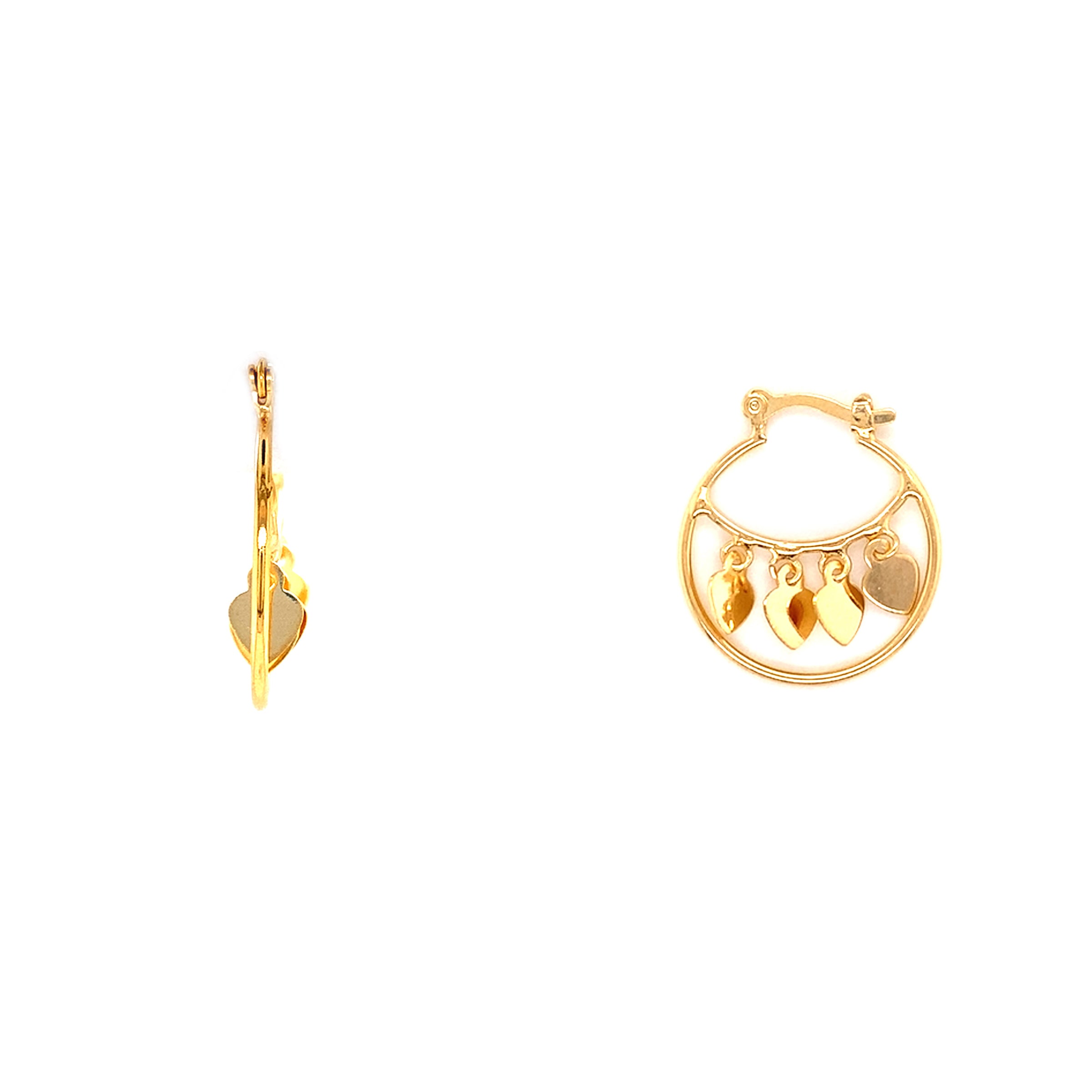 Dangling Heart Hoops 15mm - Gold Filled