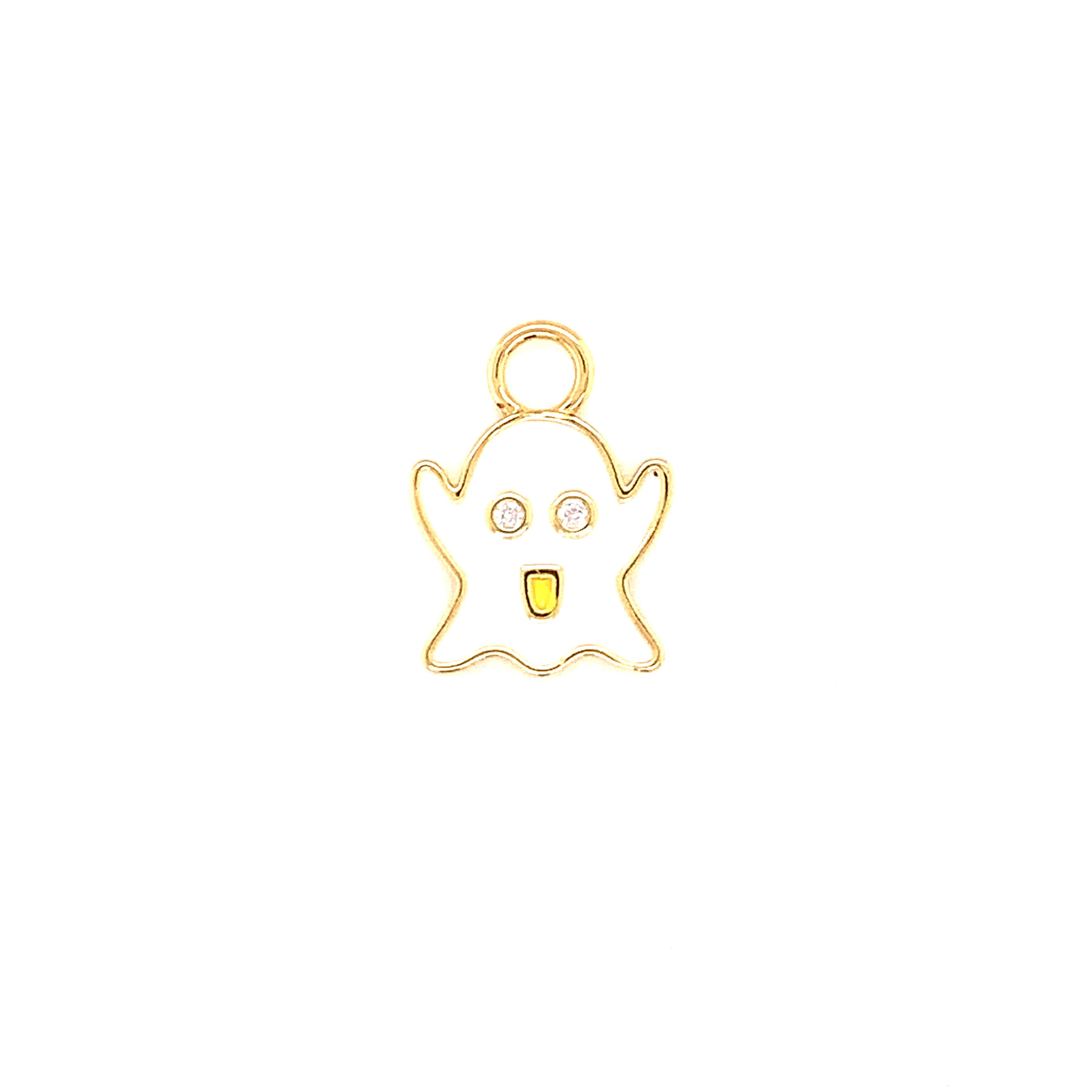 White Enamel Ghost Charm - Gold Plated