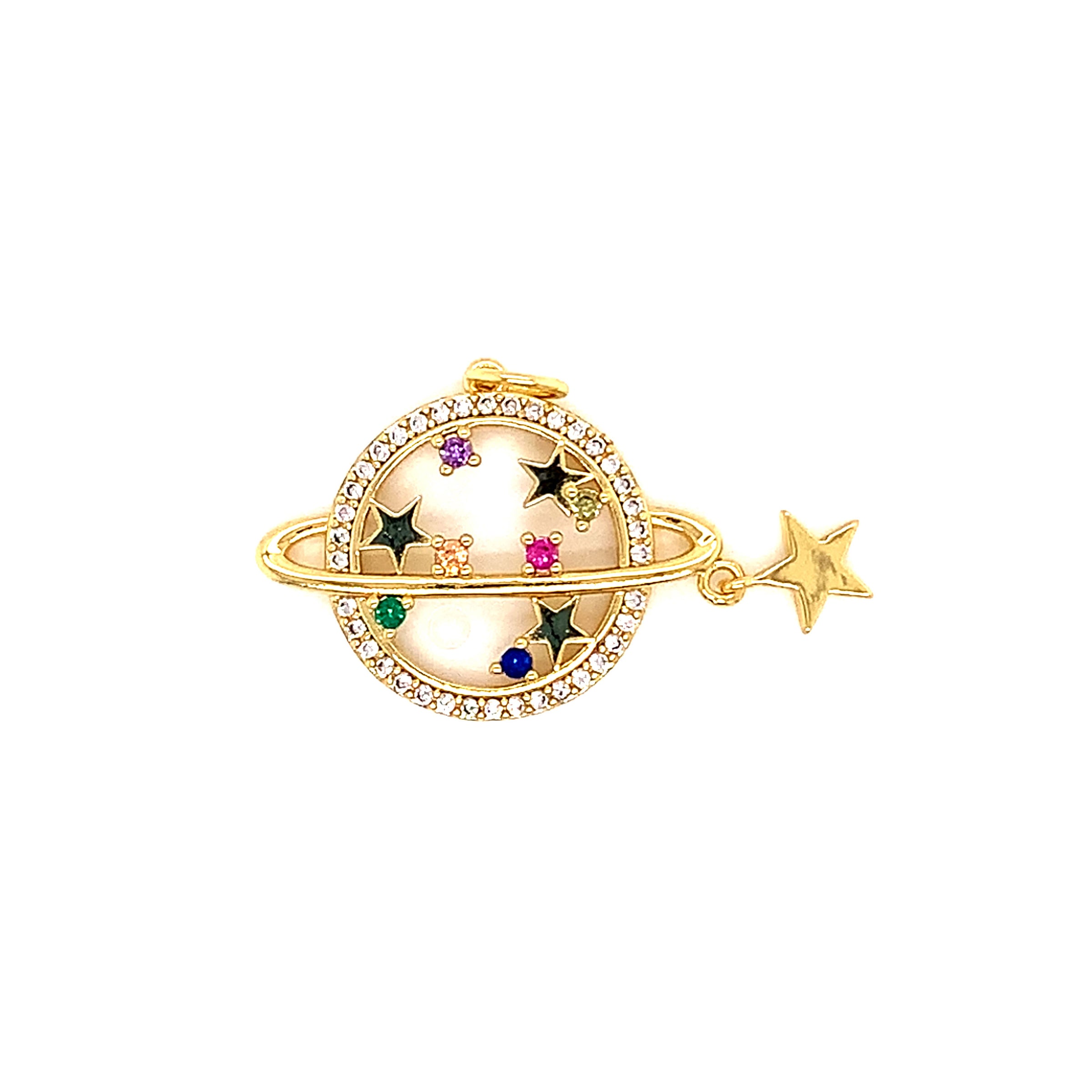 CZ Multicolor Saturn Charm -  Gold Plated