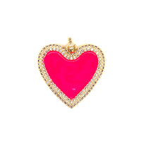 CZ Neon Pink Enamel Heart Pendant - Gold Plated