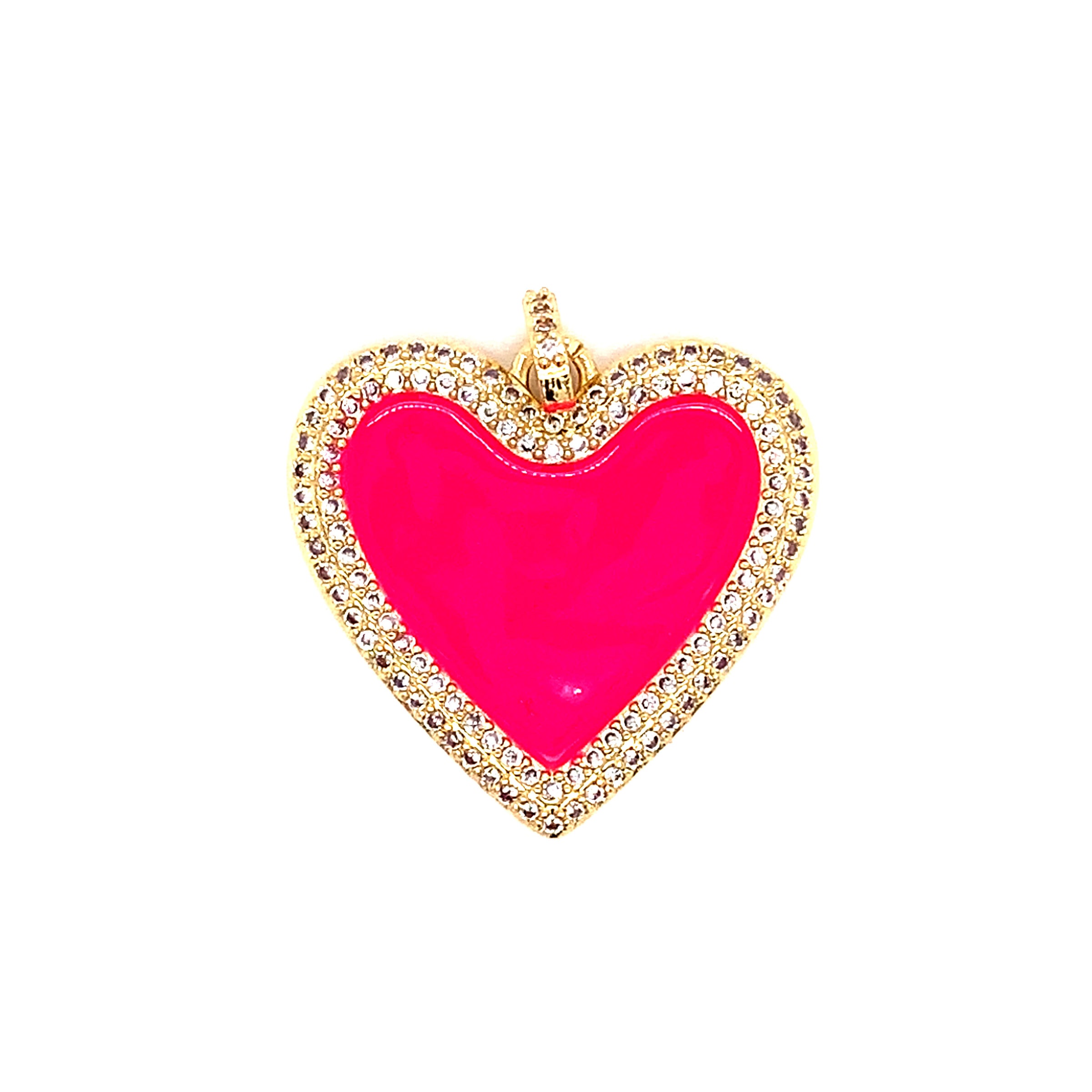CZ Neon Pink Enamel Heart Pendant - Gold Plated