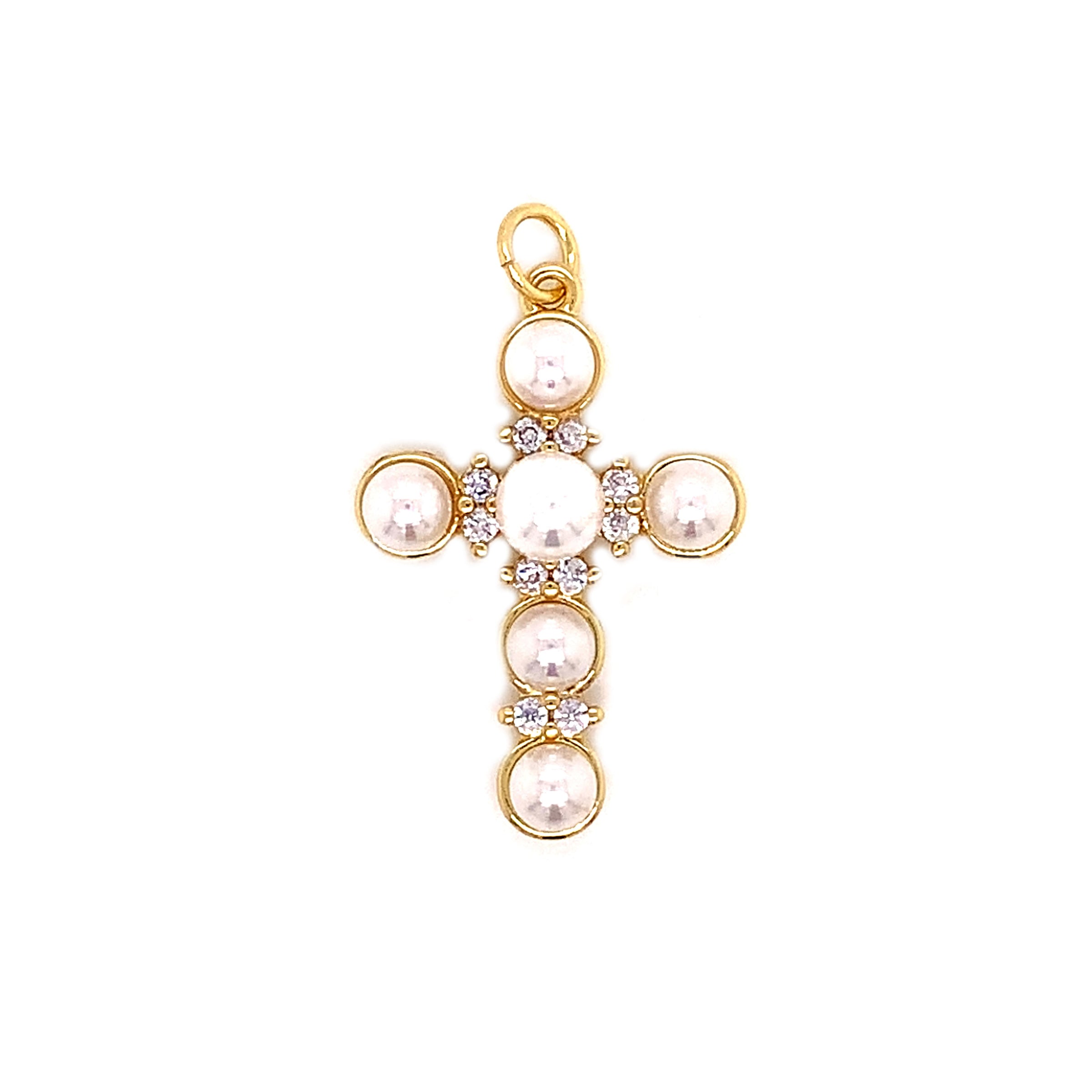 CZ Pearl Cross Pendant - Gold Plated