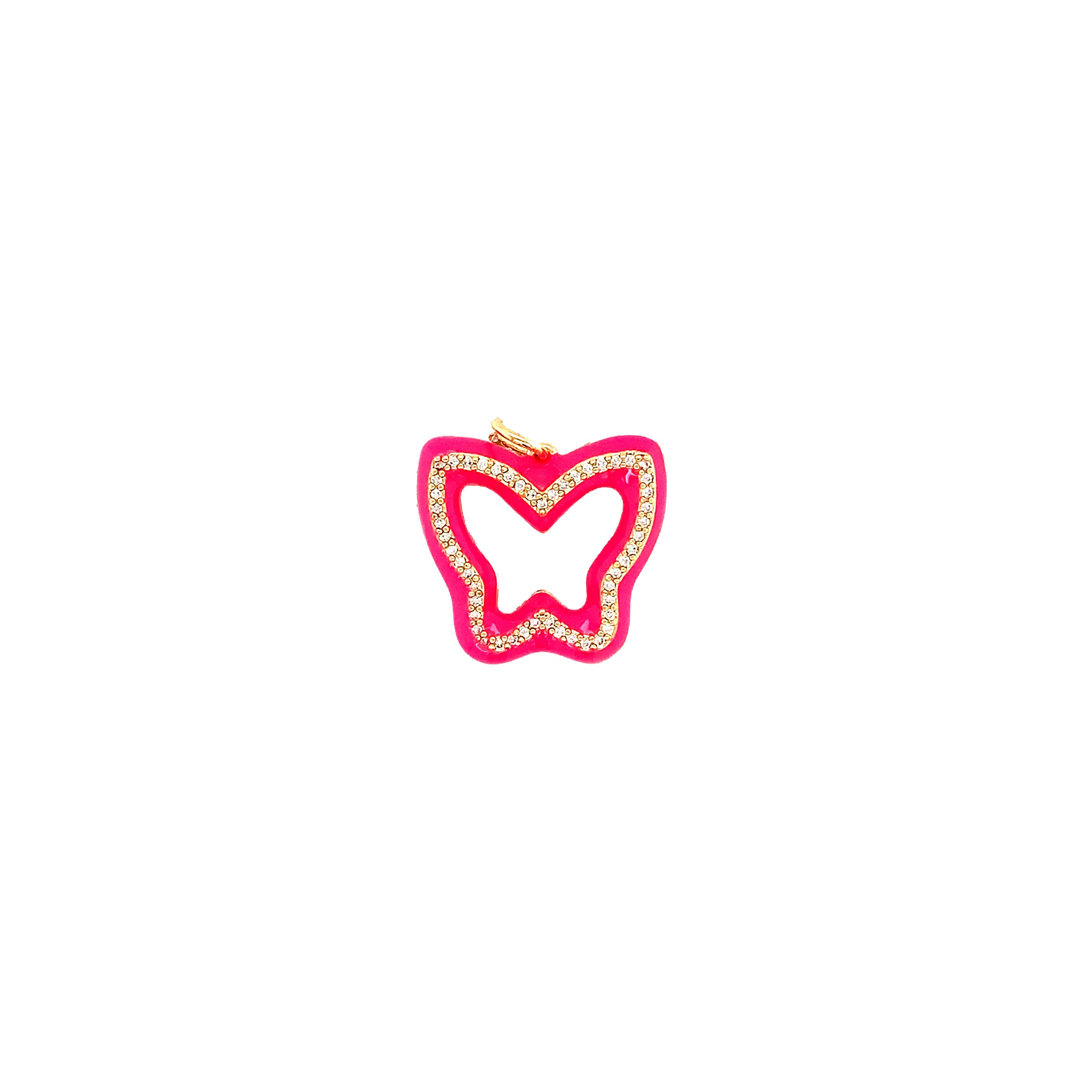 CZ Neon Pink Enamel Butterfly Charm - Gold Plated