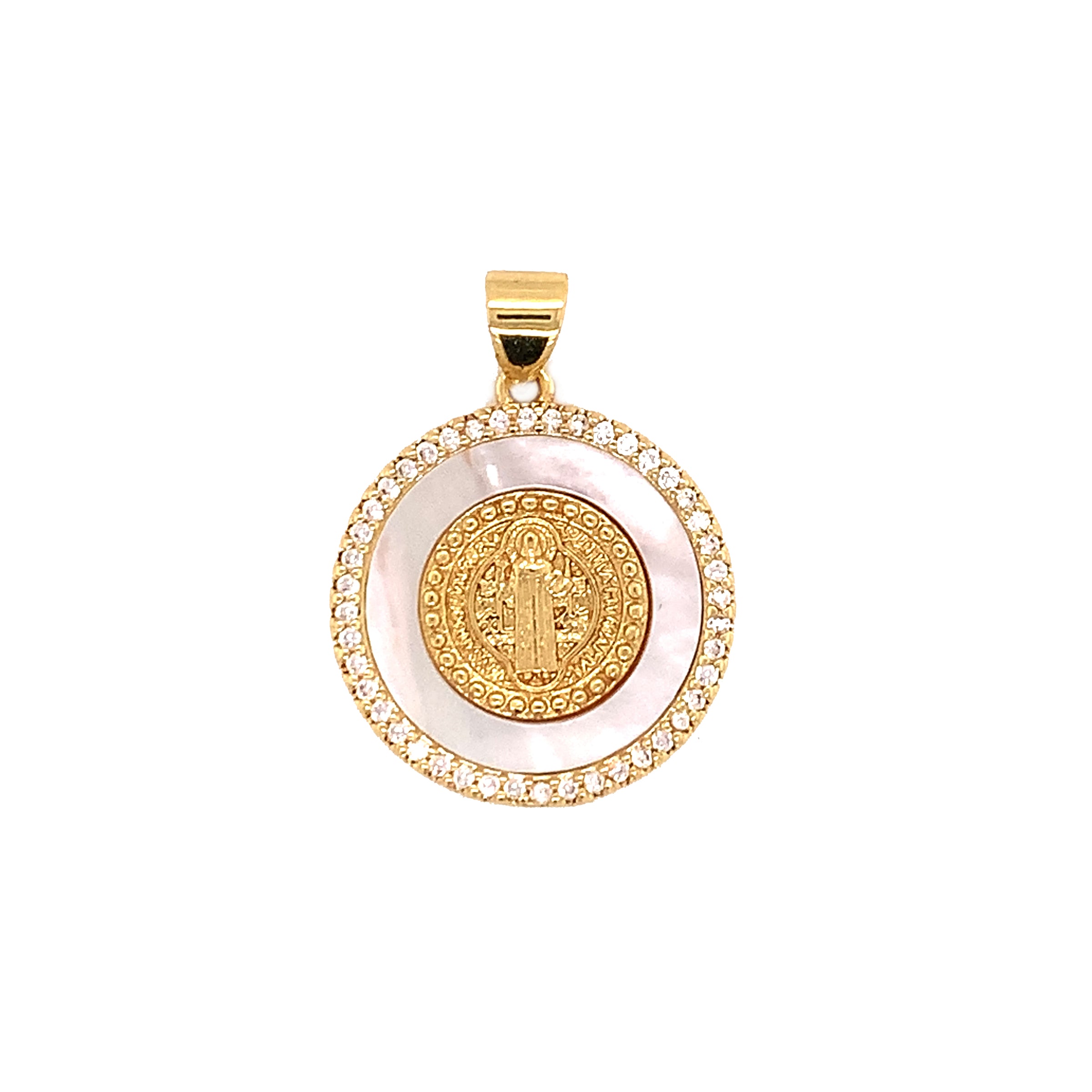 CZ Saint Benedict Shell Pearl Pendant - Gold Plated