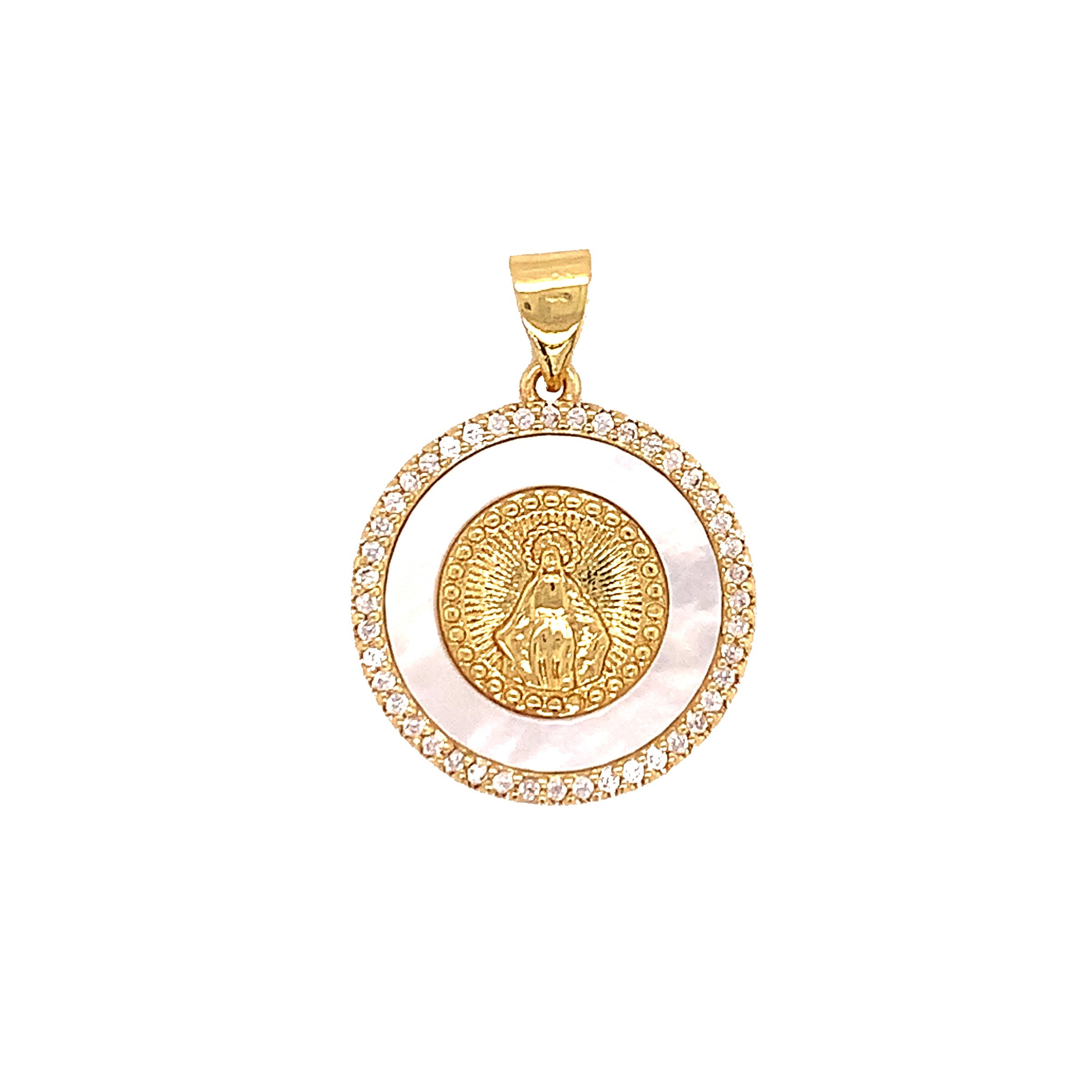 CZ Virgin Mary Shell Pearl Pendant - Gold Plated
