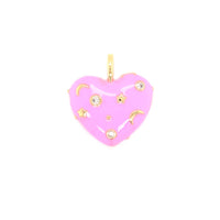 Pink Enamel CZ Heart Charm - Gold Plated