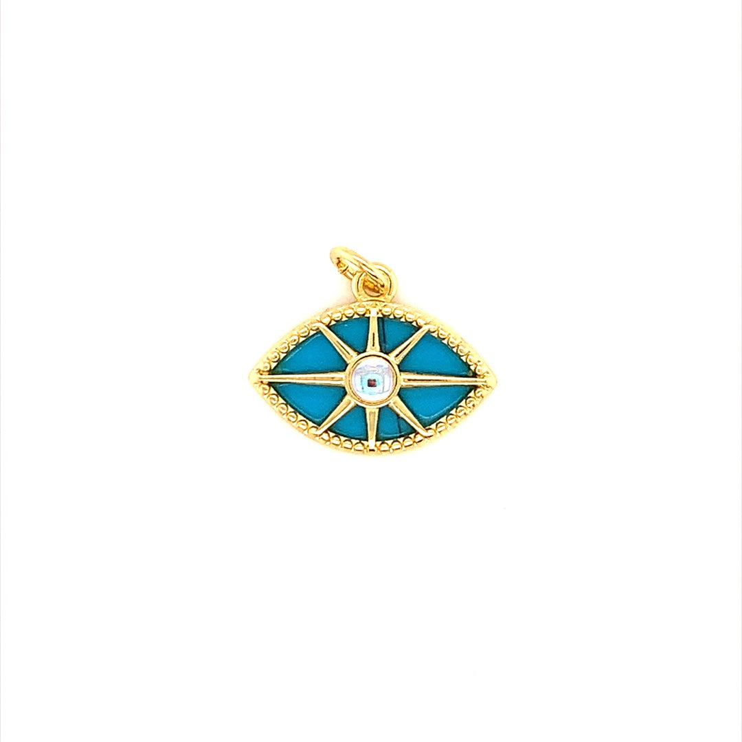 Turquoise Pearl Evil Eye Charm - Gold Plated