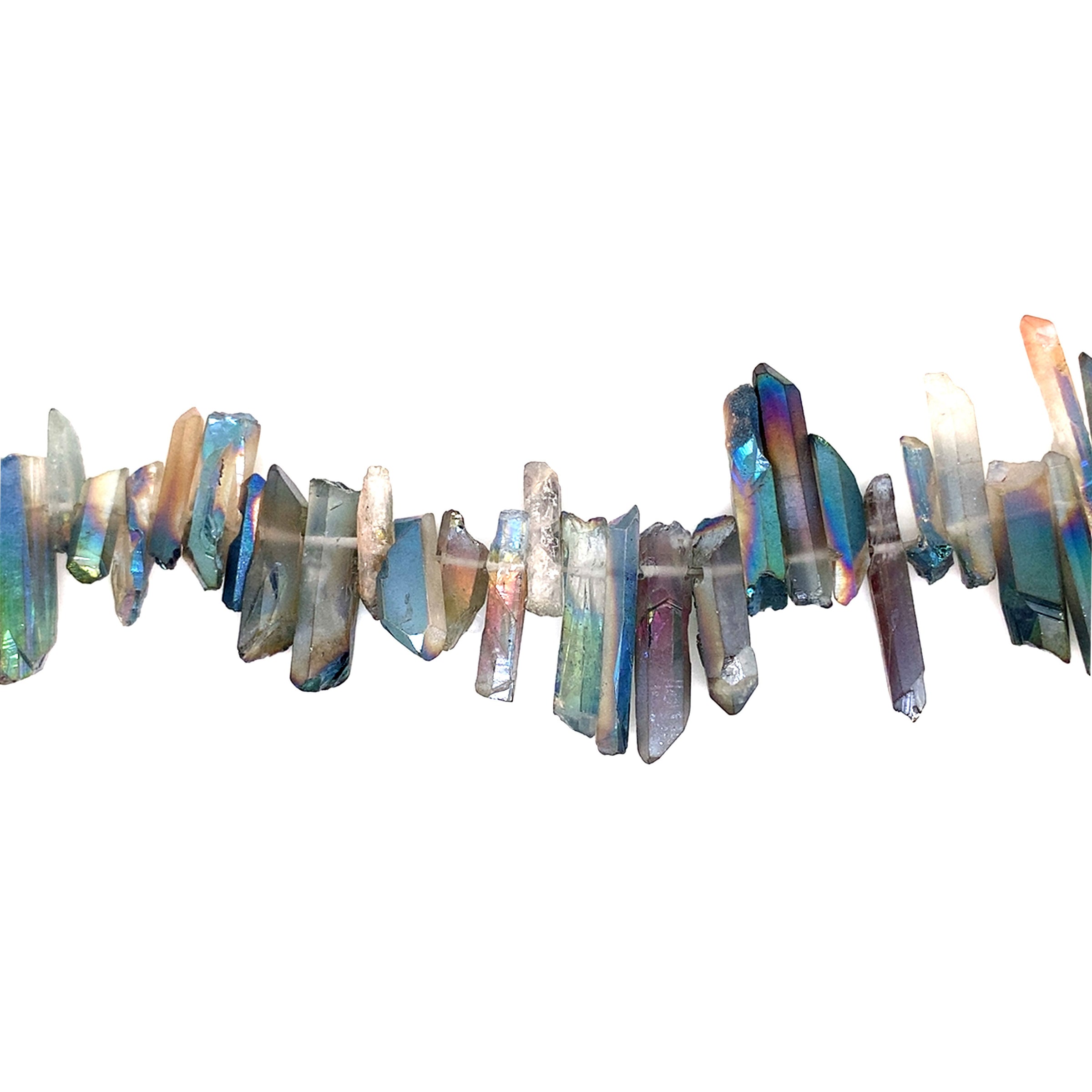Graduated Iridescent Green/Blue Plated Crystal Long Chips 50mm