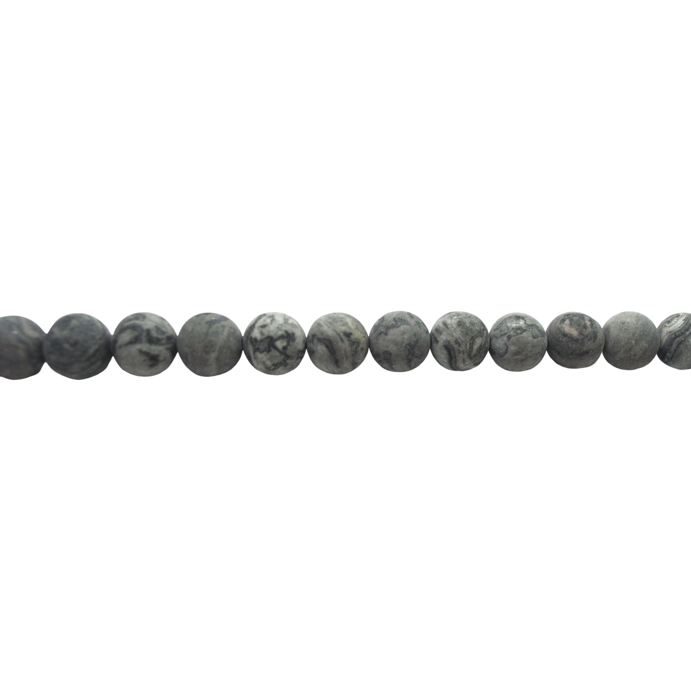 Gray Matte Scenery Picture Jasper Beads 12mm